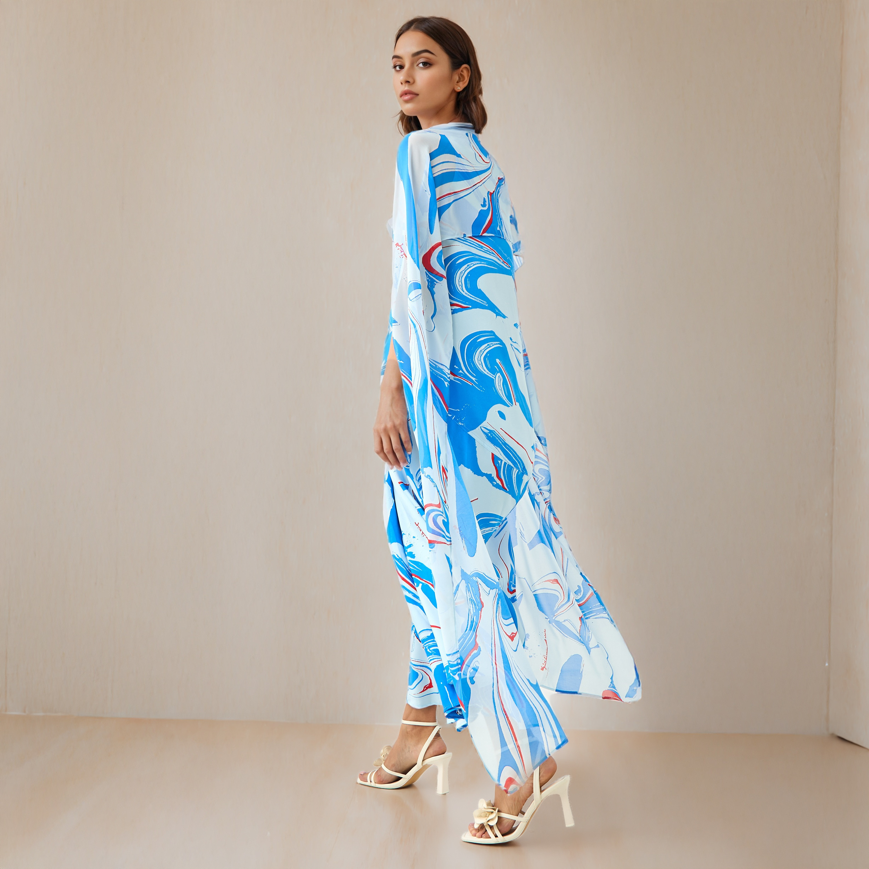 Iconic Abstract Print V-neck Sleeveless Dress with Scarf-women-clothing-dresses-image-3