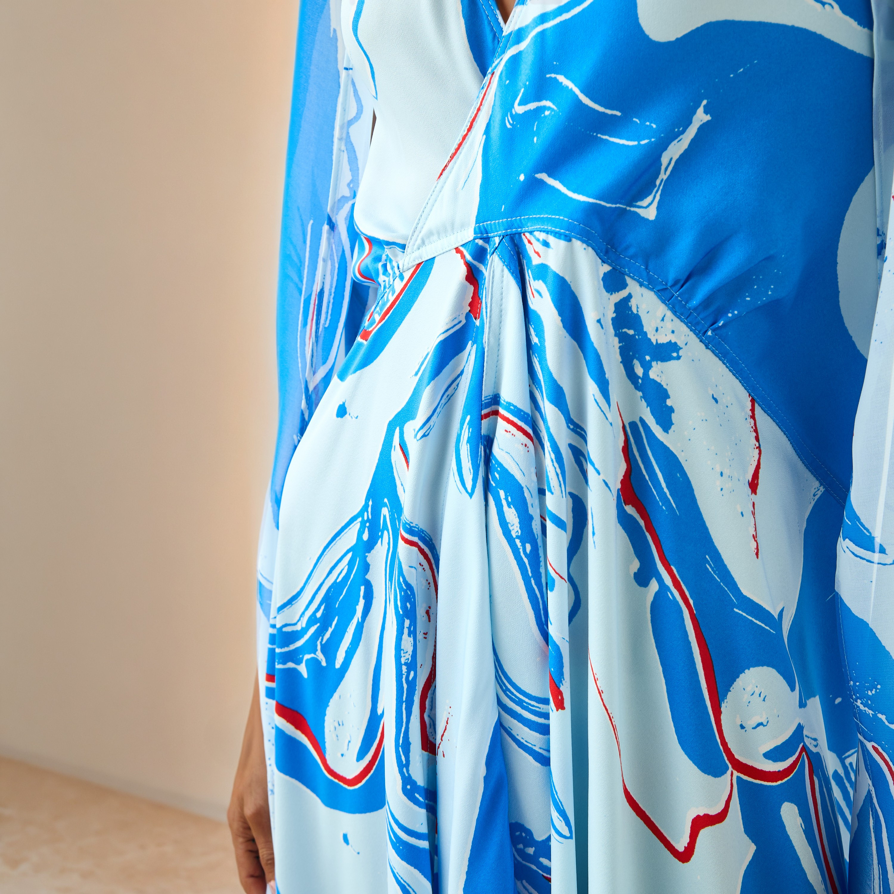 Iconic Abstract Print V-neck Sleeveless Dress with Scarf-women-clothing-dresses-image-4