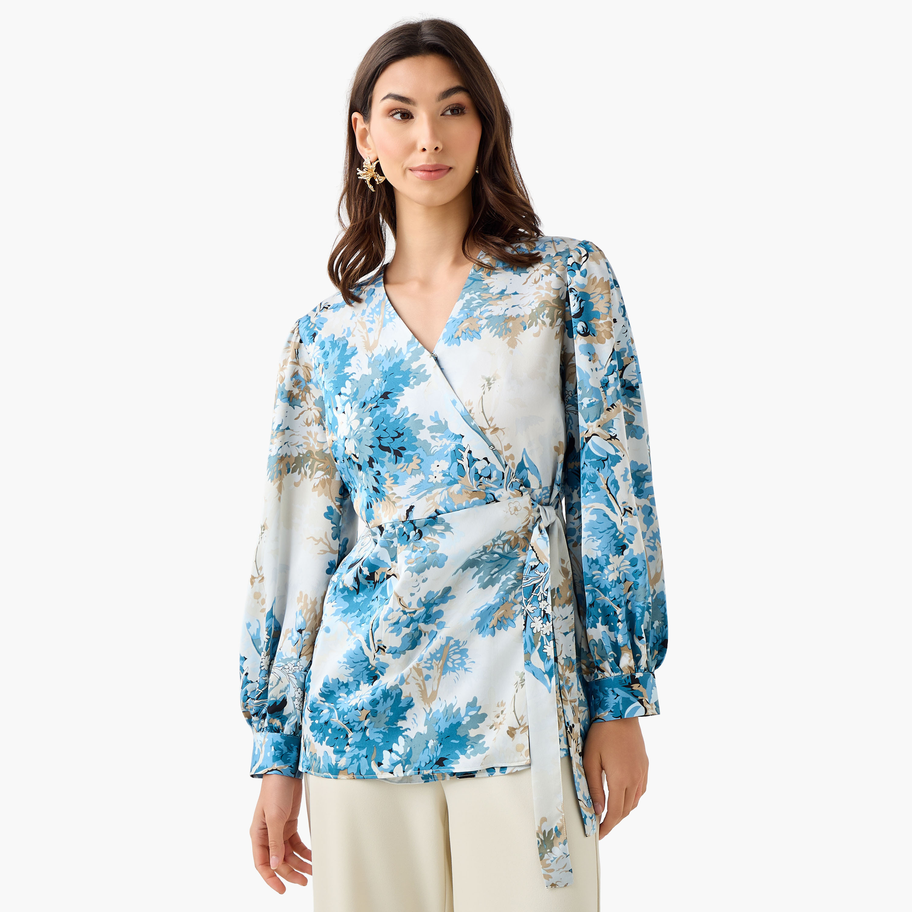 Iconic Regular Fit Wrap Top with Floral Print-women-clothing-shirtsandblouses-blouses-image-1