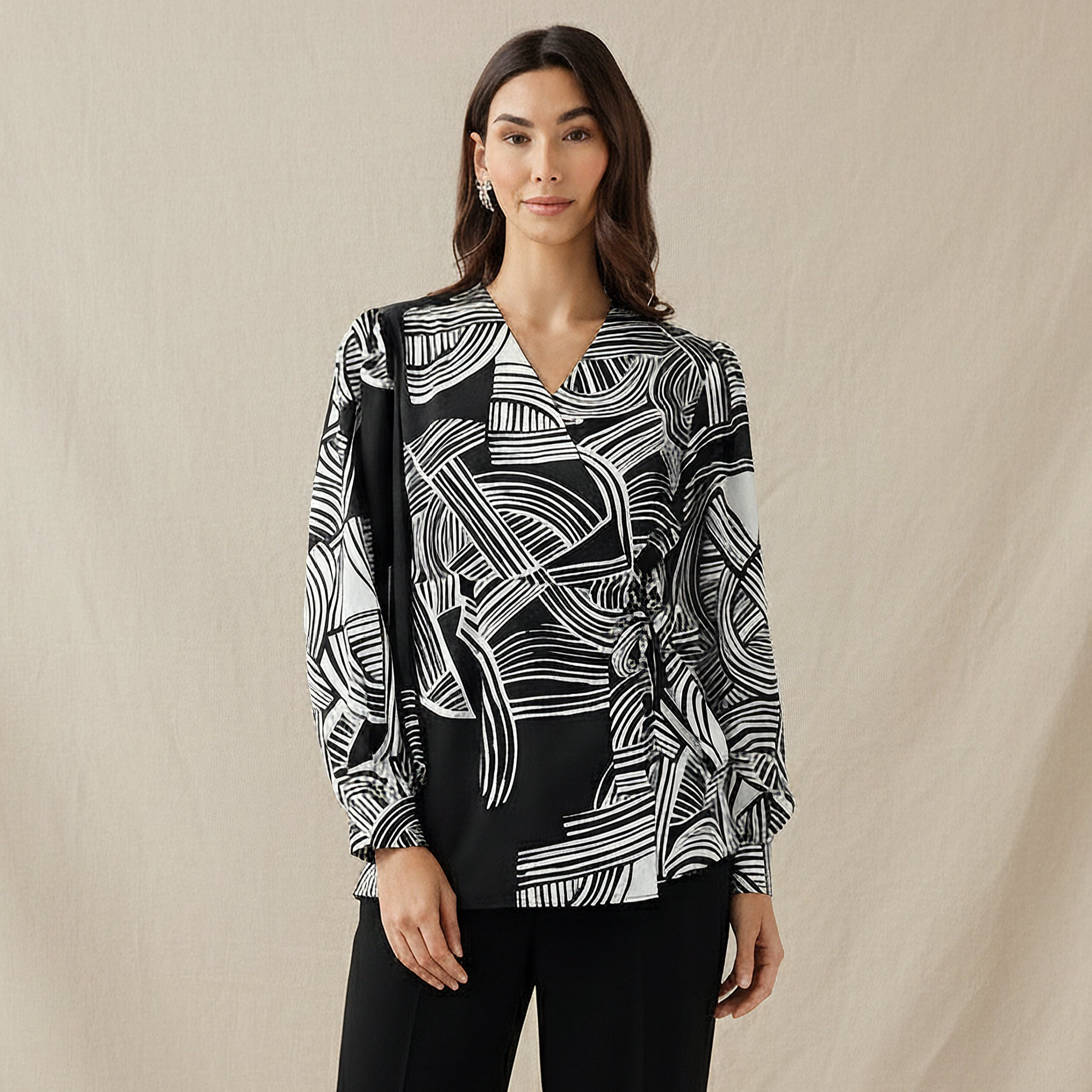 Iconic Regular Fit Wrap Top with Geometric Print-women-clothing-shirtsandblouses-blouses-image-1