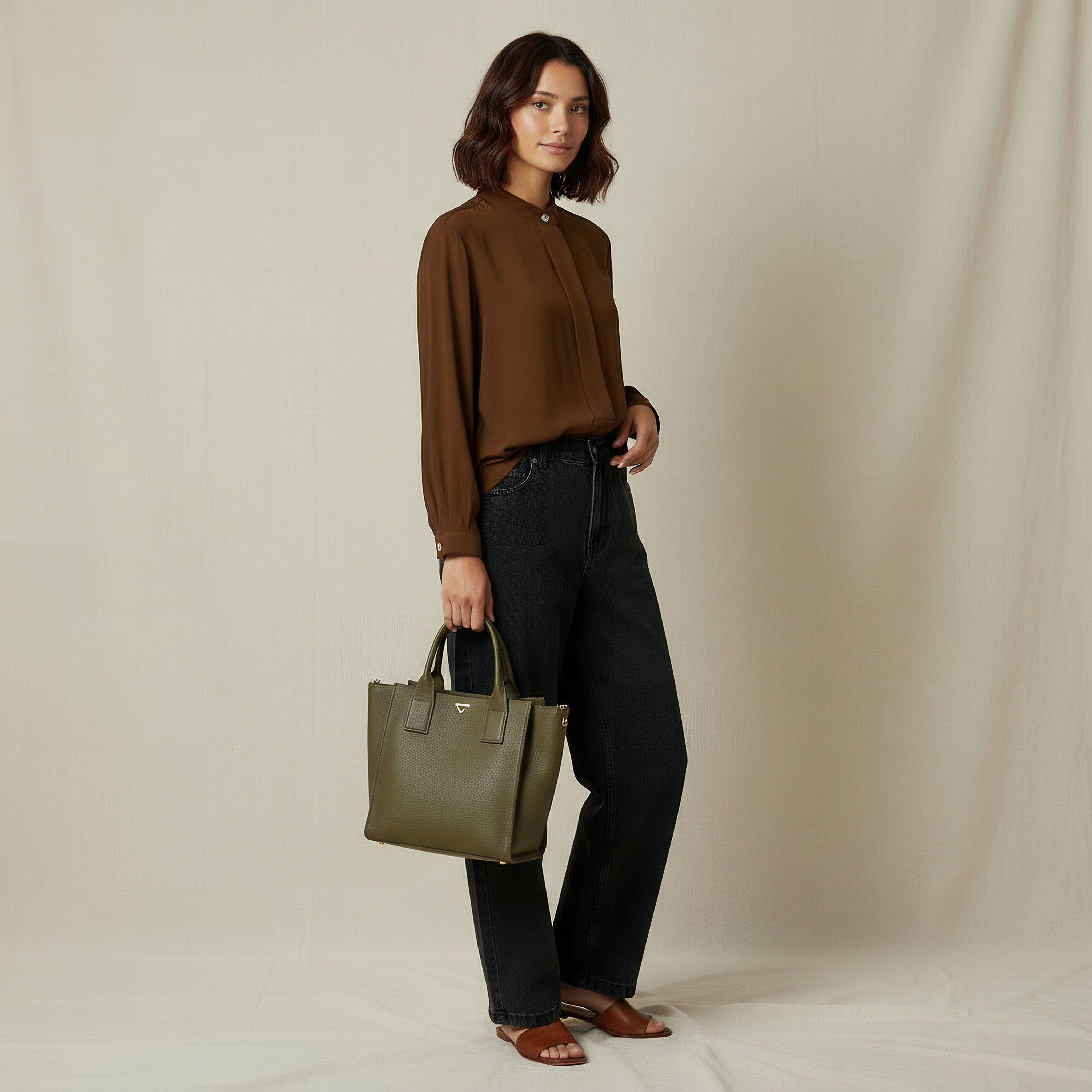 Iconic Regular Fit Cupro Top with Mandarin Collar-women-clothing-shirtsandblouses-shirts-image-2