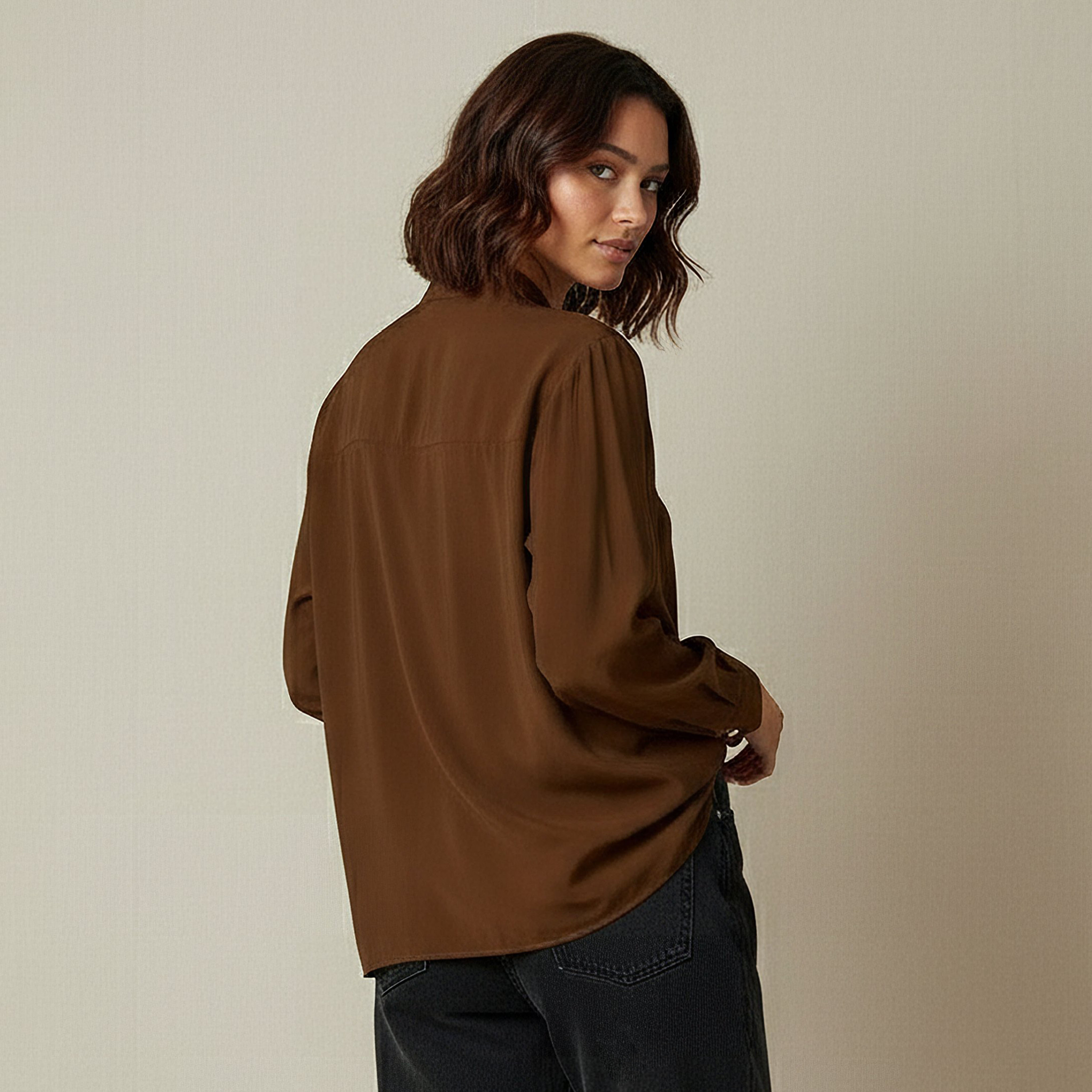 Iconic Regular Fit Cupro Top with Mandarin Collar-women-clothing-shirtsandblouses-shirts-image-3