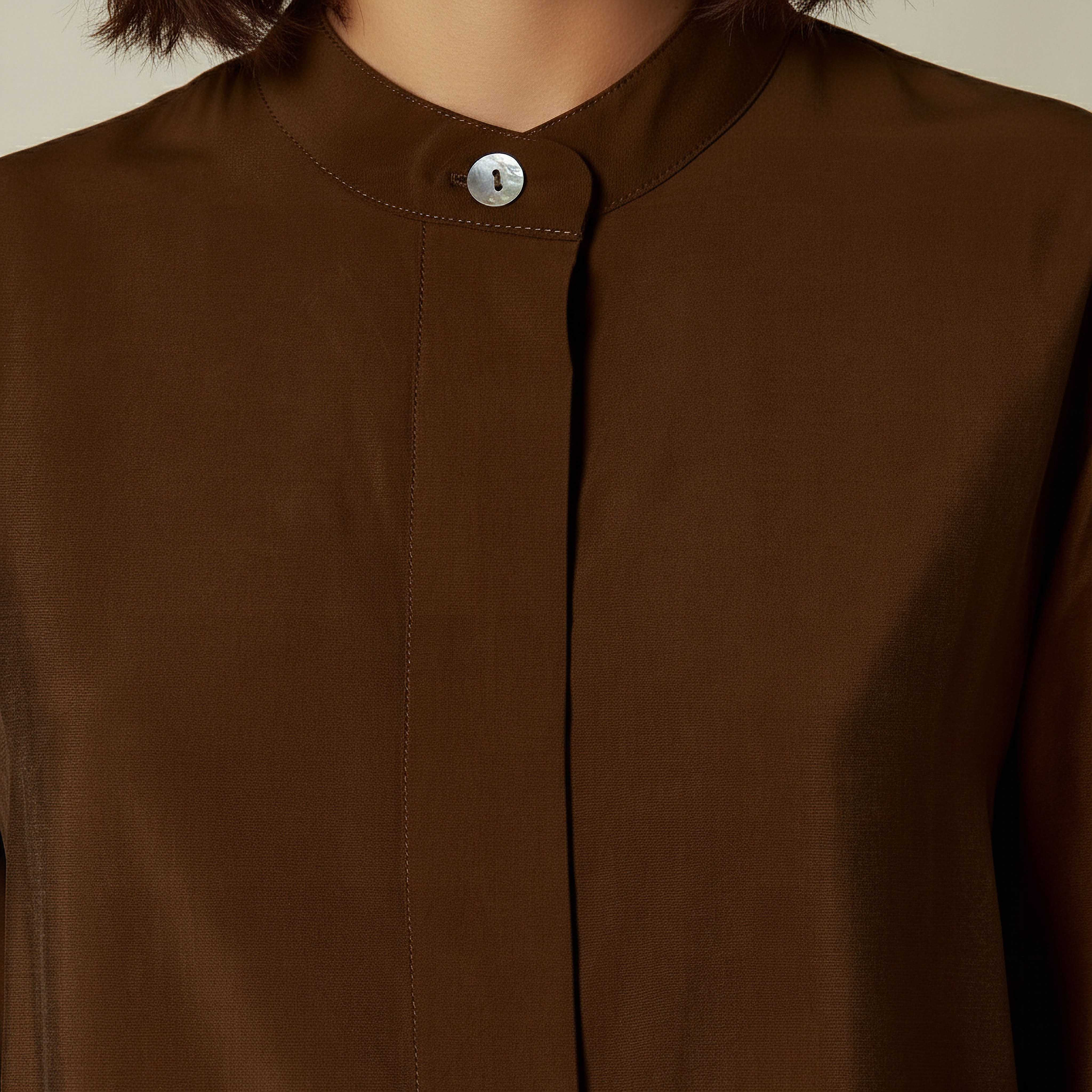 Iconic Regular Fit Cupro Top with Mandarin Collar-women-clothing-shirtsandblouses-shirts-image-4