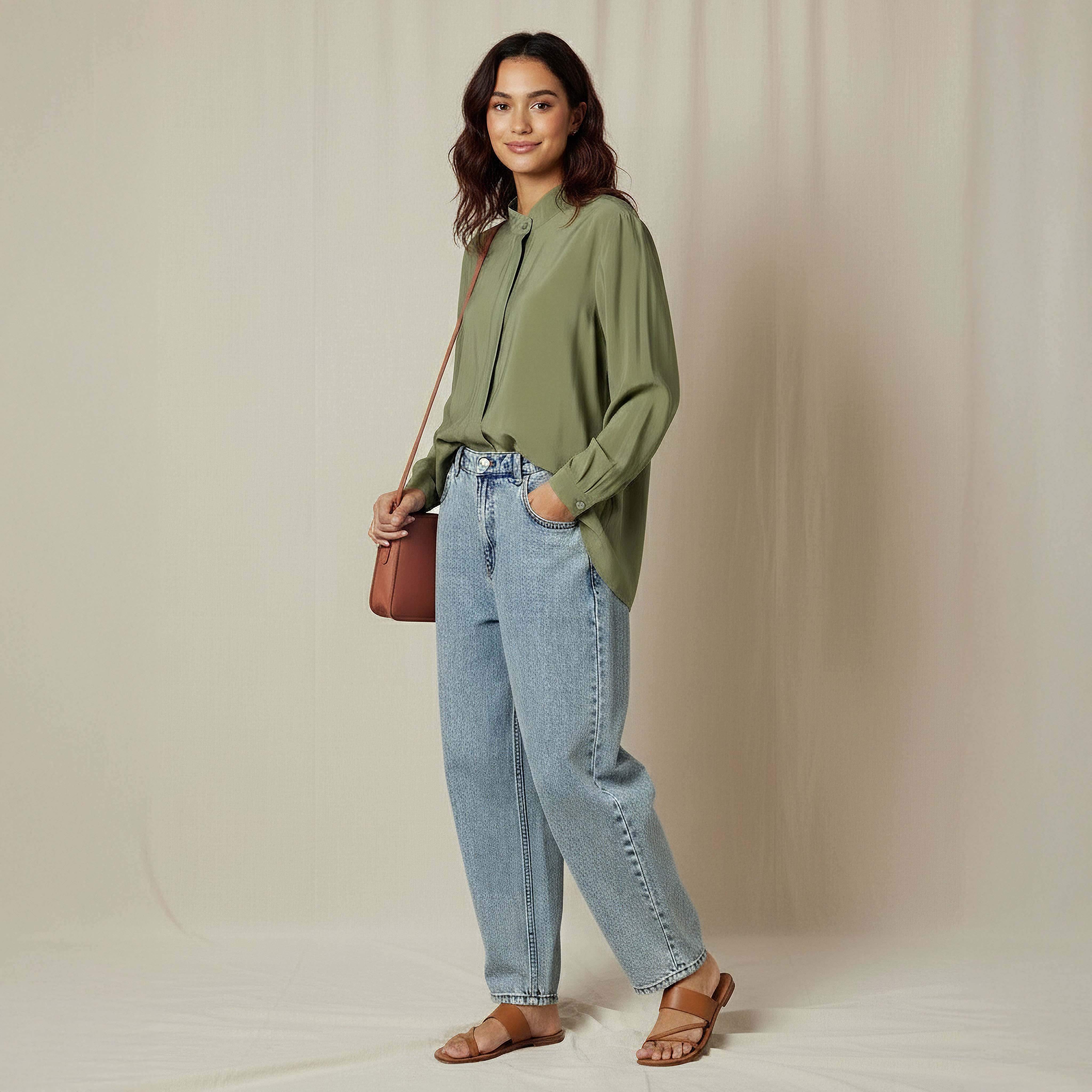 Iconic Regular Fit Cupro Top with Mandarin Collar-women-clothing-shirtsandblouses-shirts-image-2