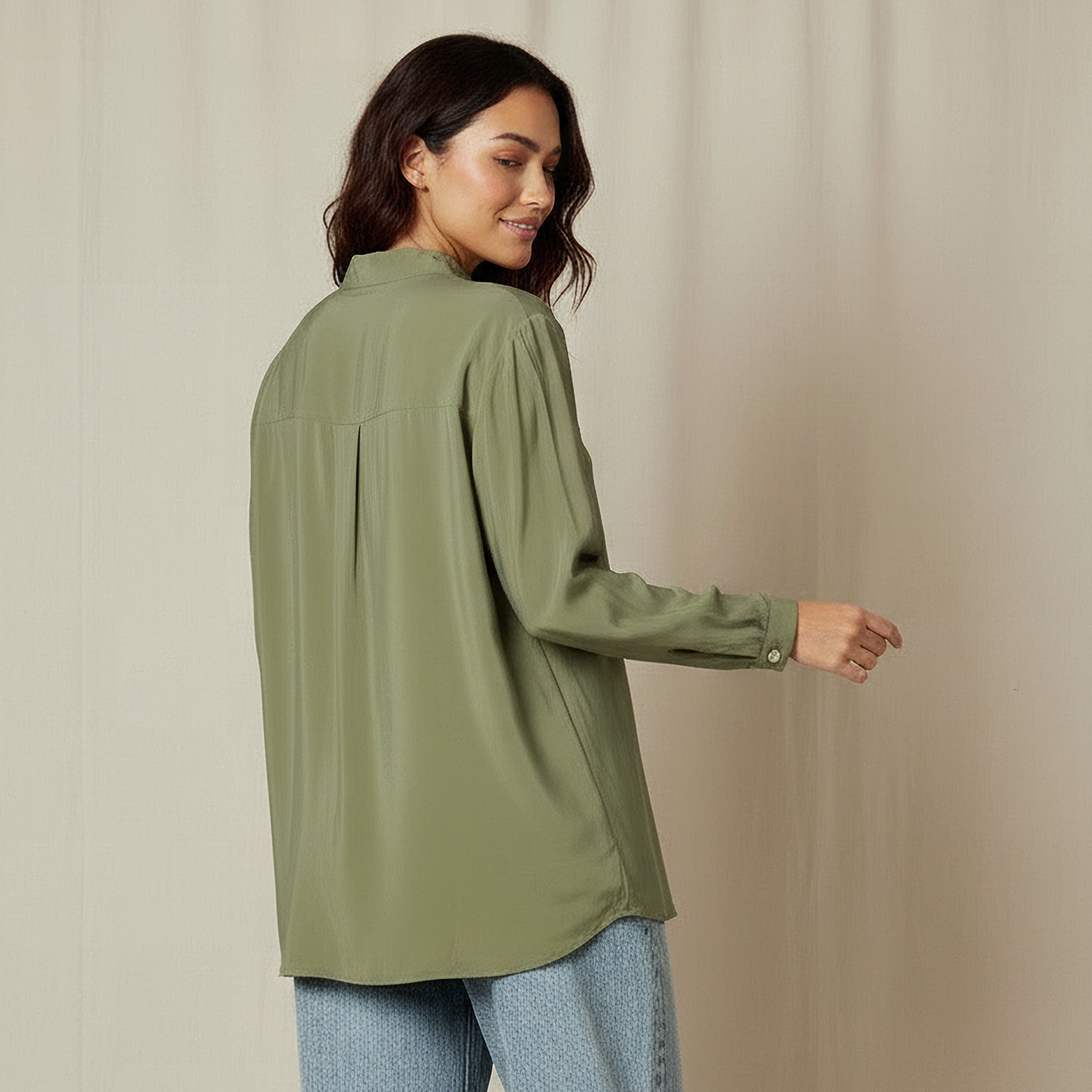 Iconic Regular Fit Cupro Top with Mandarin Collar-women-clothing-shirtsandblouses-shirts-image-3