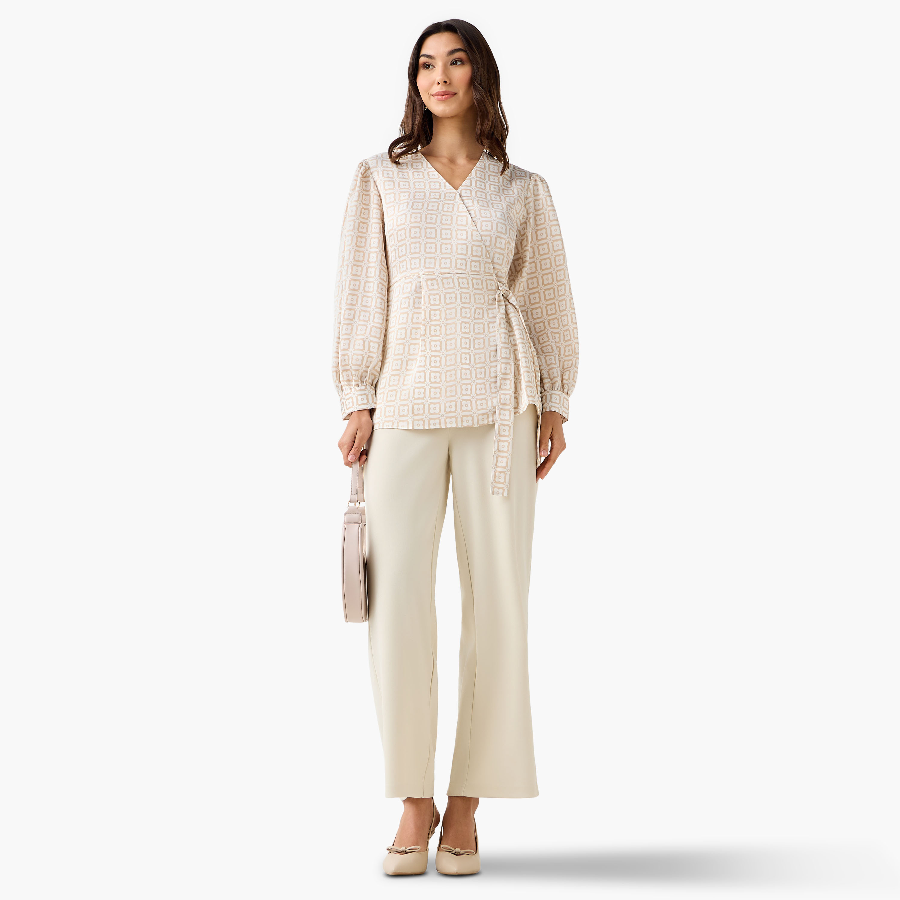 Iconic Regular Fit Wrap Top with Geometric Print-women-clothing-shirtsandblouses-blouses-image-2