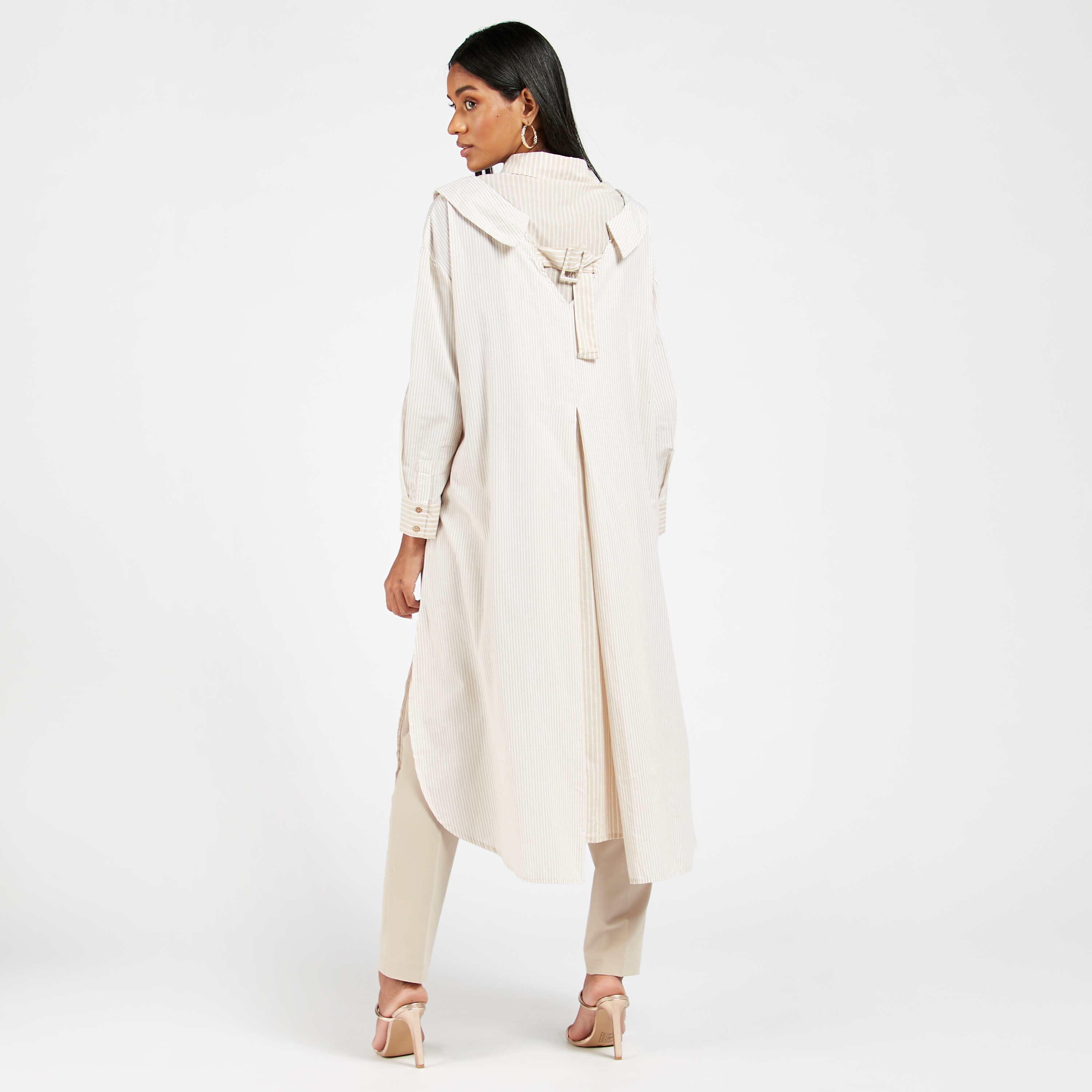 Anotah Striped Collared Longline Tunic with Long Sleeves-women-clothing-shirtsandblouses-blouses-image-4