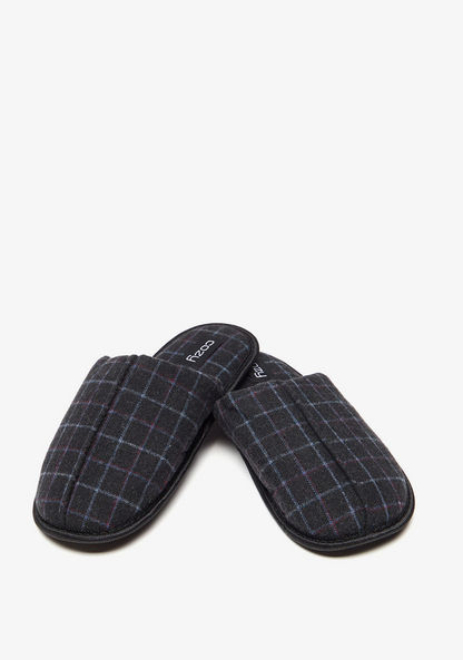 Cozy Checked Slip-On Bedroom Slide Slippers-Men%27s Bedrooms Slippers-image-1
