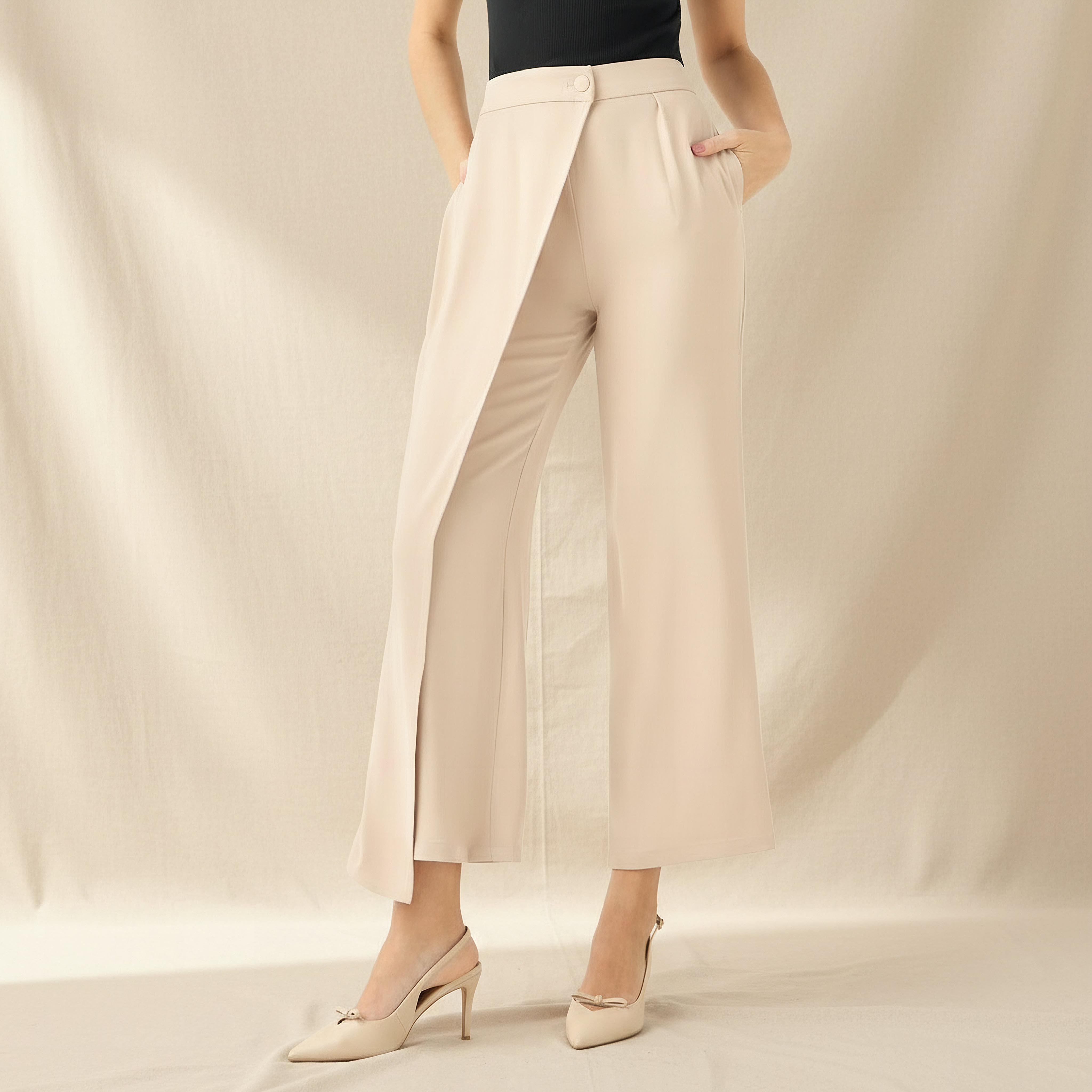 Iconic Straight Fit Button Waist Wrap Pants-women-clothing-coordsets-image-1