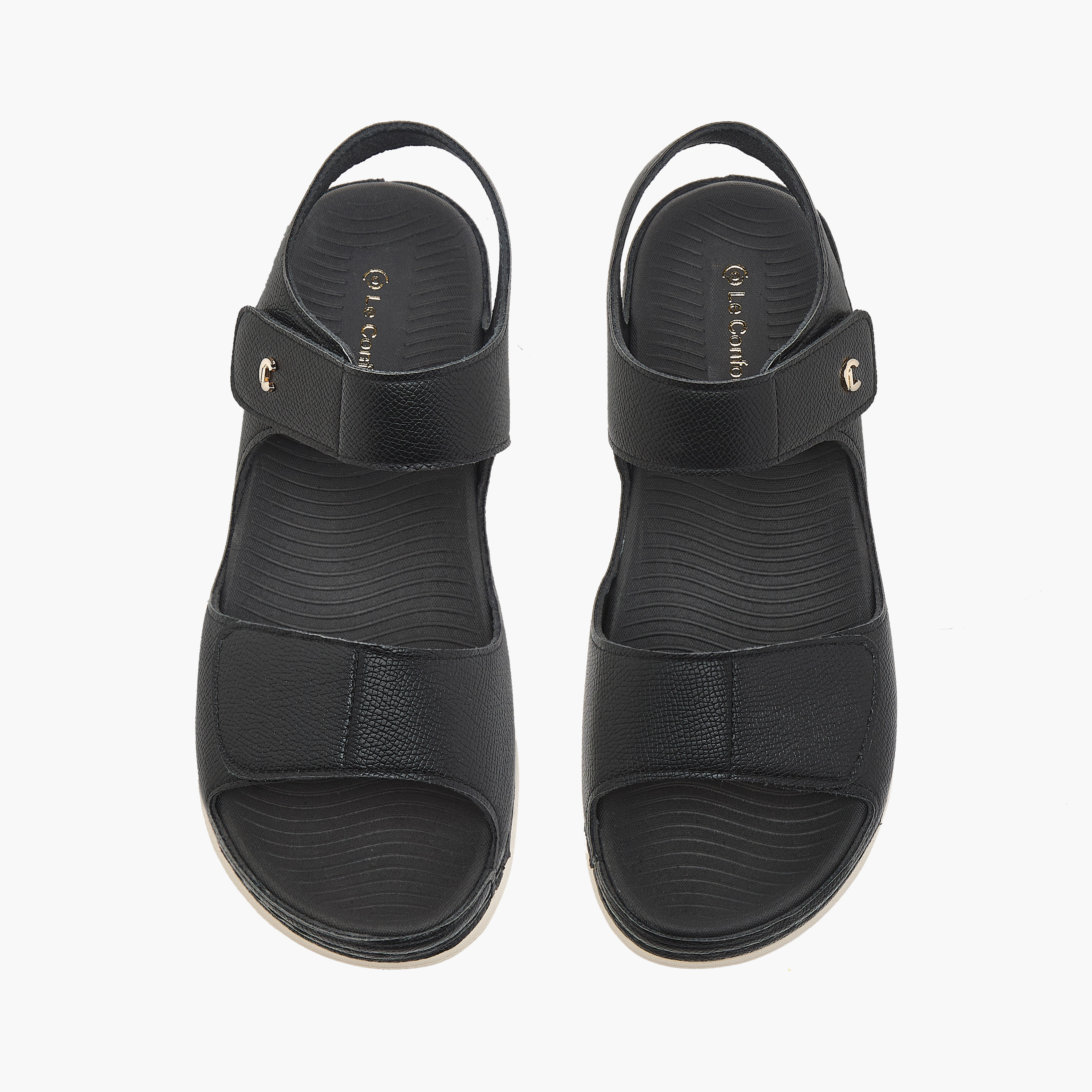 صندل مريح بارز الملمس بشريط إغلاق لاصق من لو كونفورت-women-shoes-flats-sandals-image-1