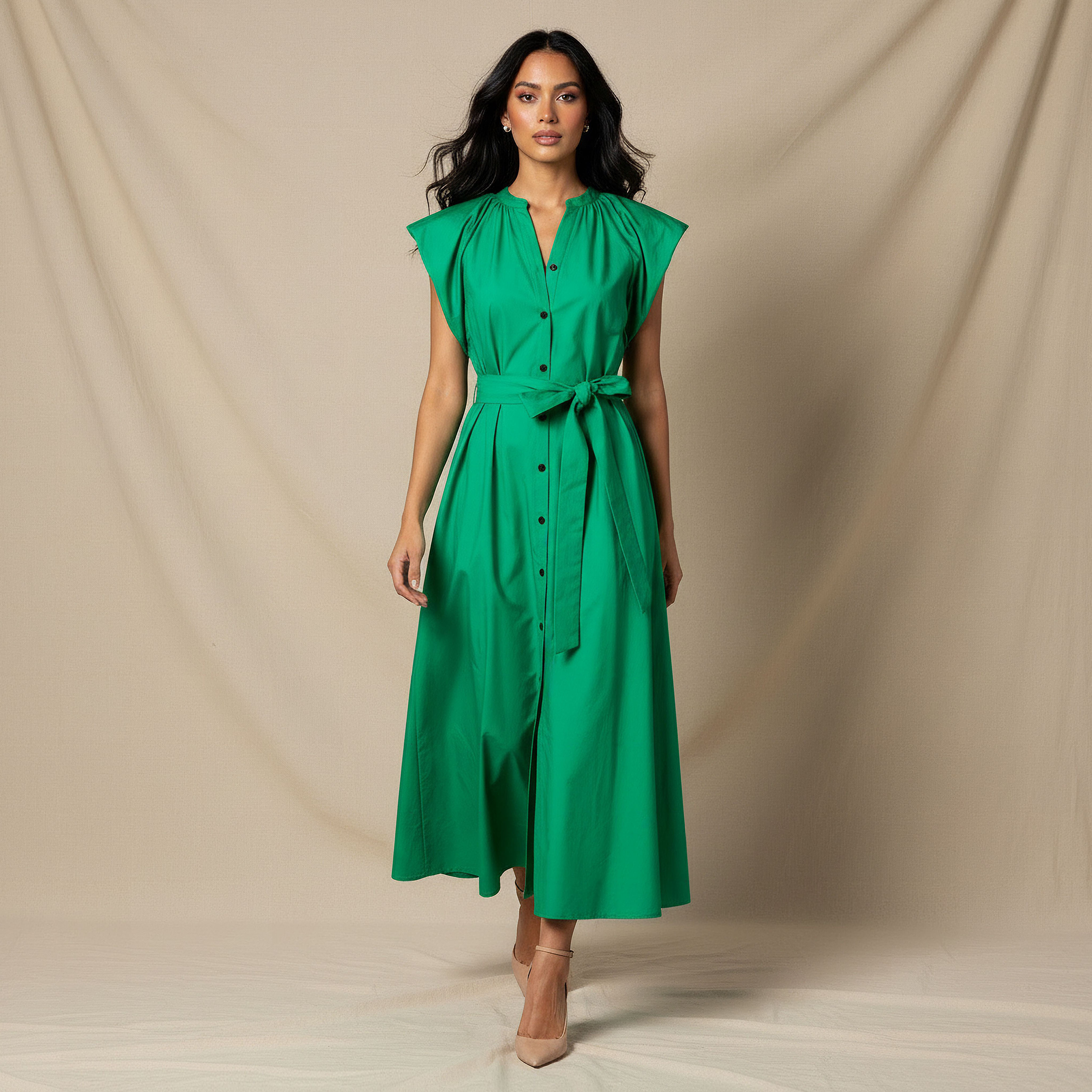 Iconic Plain A-line Women Dress with Tie-Up Belt-women-clothing-dresses-image-2