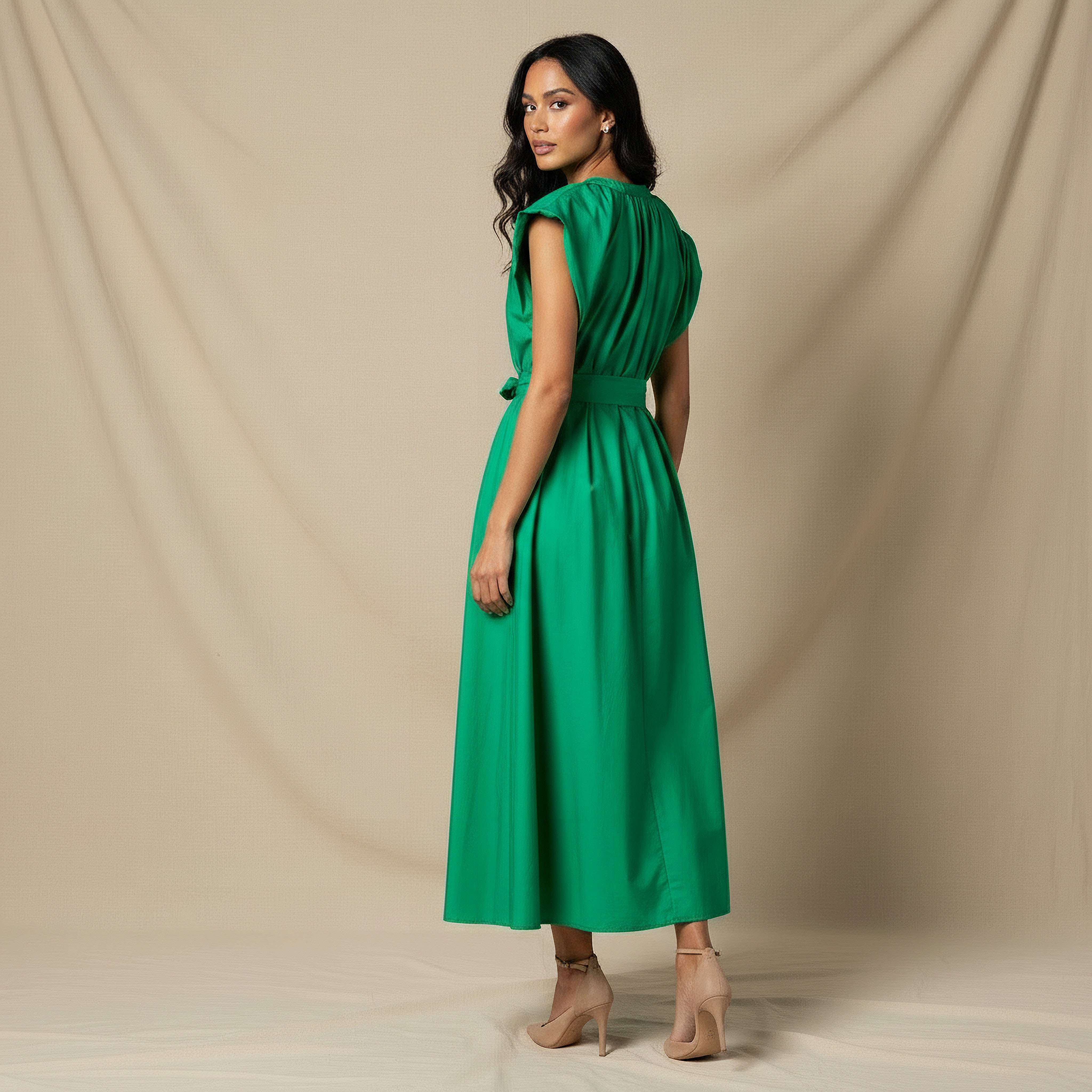 Iconic Plain A-line Women Dress with Tie-Up Belt-women-clothing-dresses-image-3