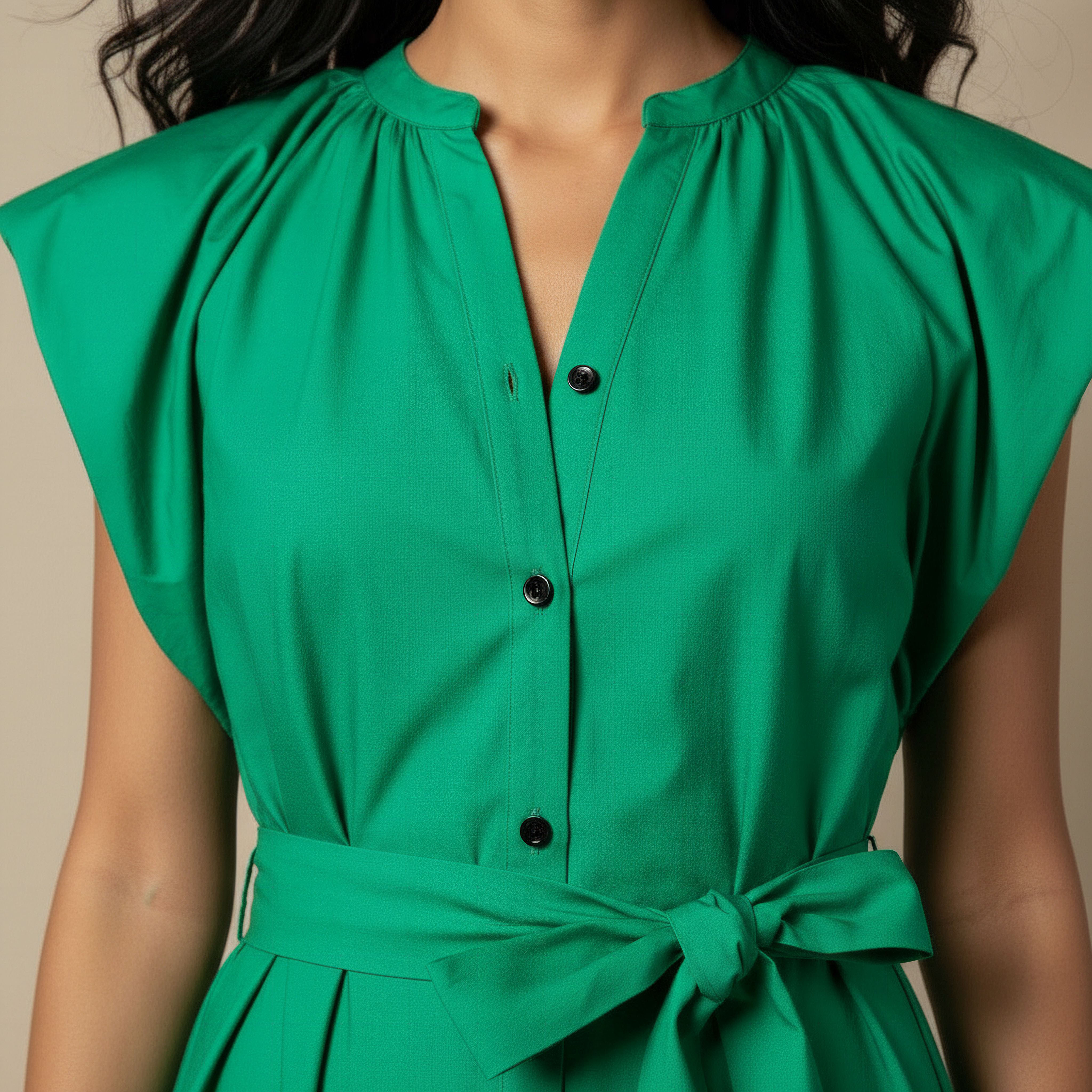 Iconic Plain A-line Women Dress with Tie-Up Belt-women-clothing-dresses-image-4