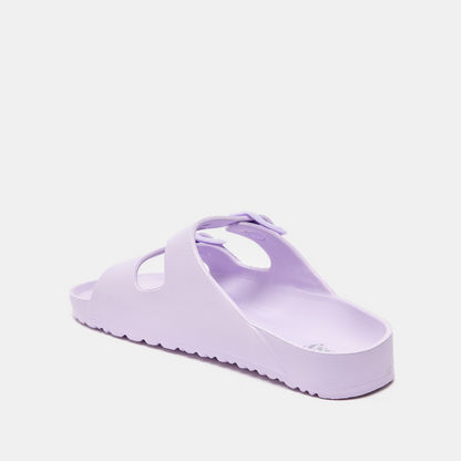 Missy Open Toe Slip-On Slide Slippers with Buckle Accent