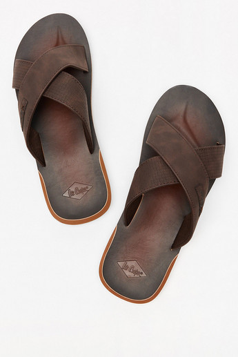 Lee Cooper Textured Slip-On Sandals with Cross Straps
