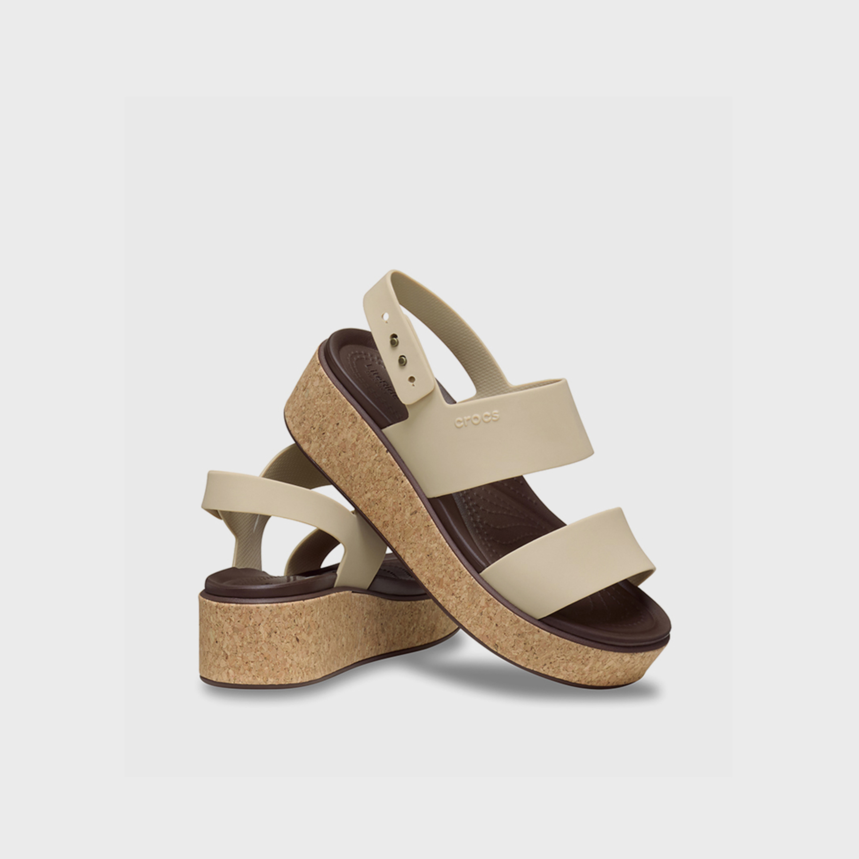 Crocs Women's Slip On Brooklyn Cork Low Wedge Slide Sandals | 211144-212-women-shoes-sandals-flats-image-1