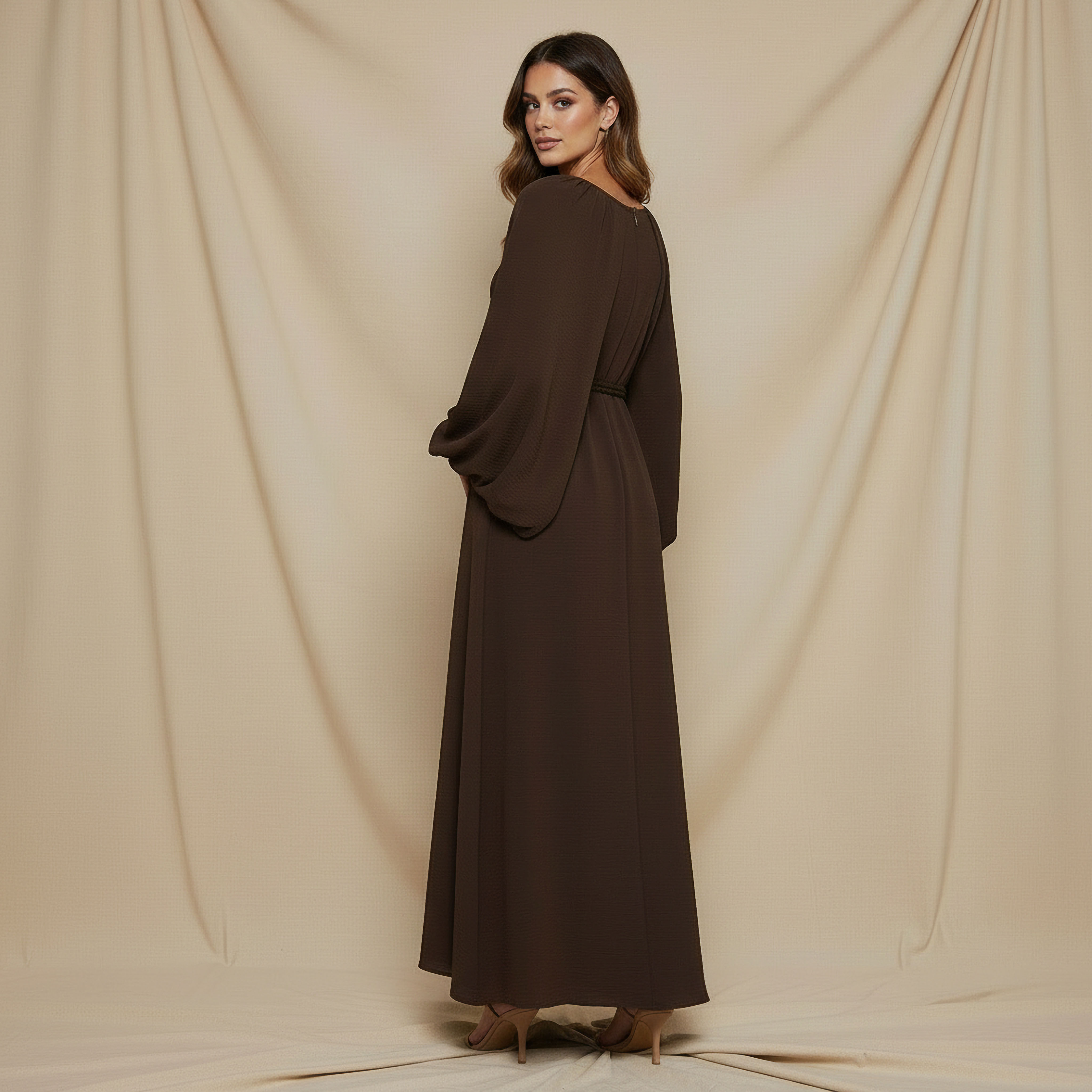 Iconic A-line Maxi Dress with Cape Sleeves-women-clothing-dresses-image-4