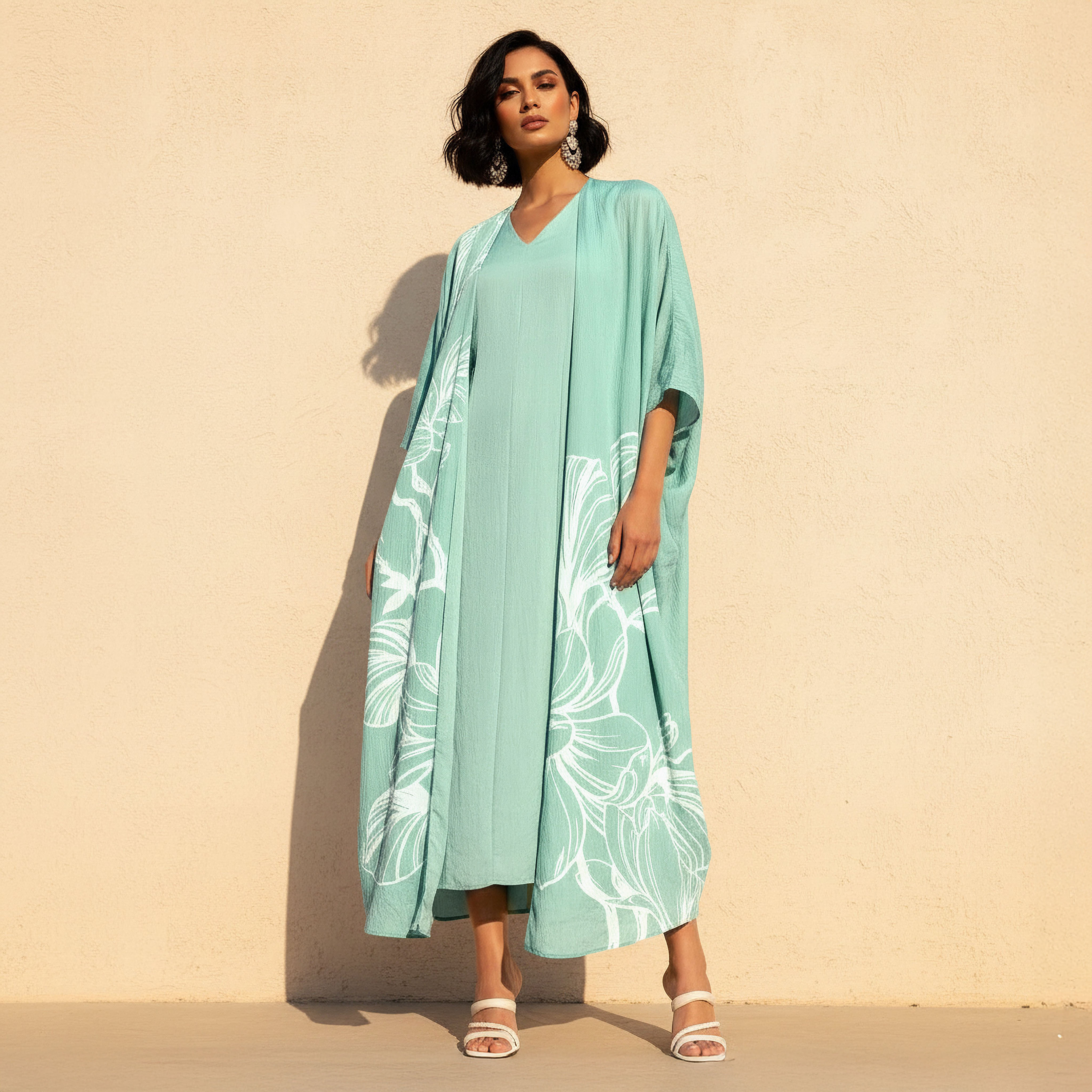 Iconic A-line Midi Dress and Shrug with Floral Print-women-clothing-dresses-image-1