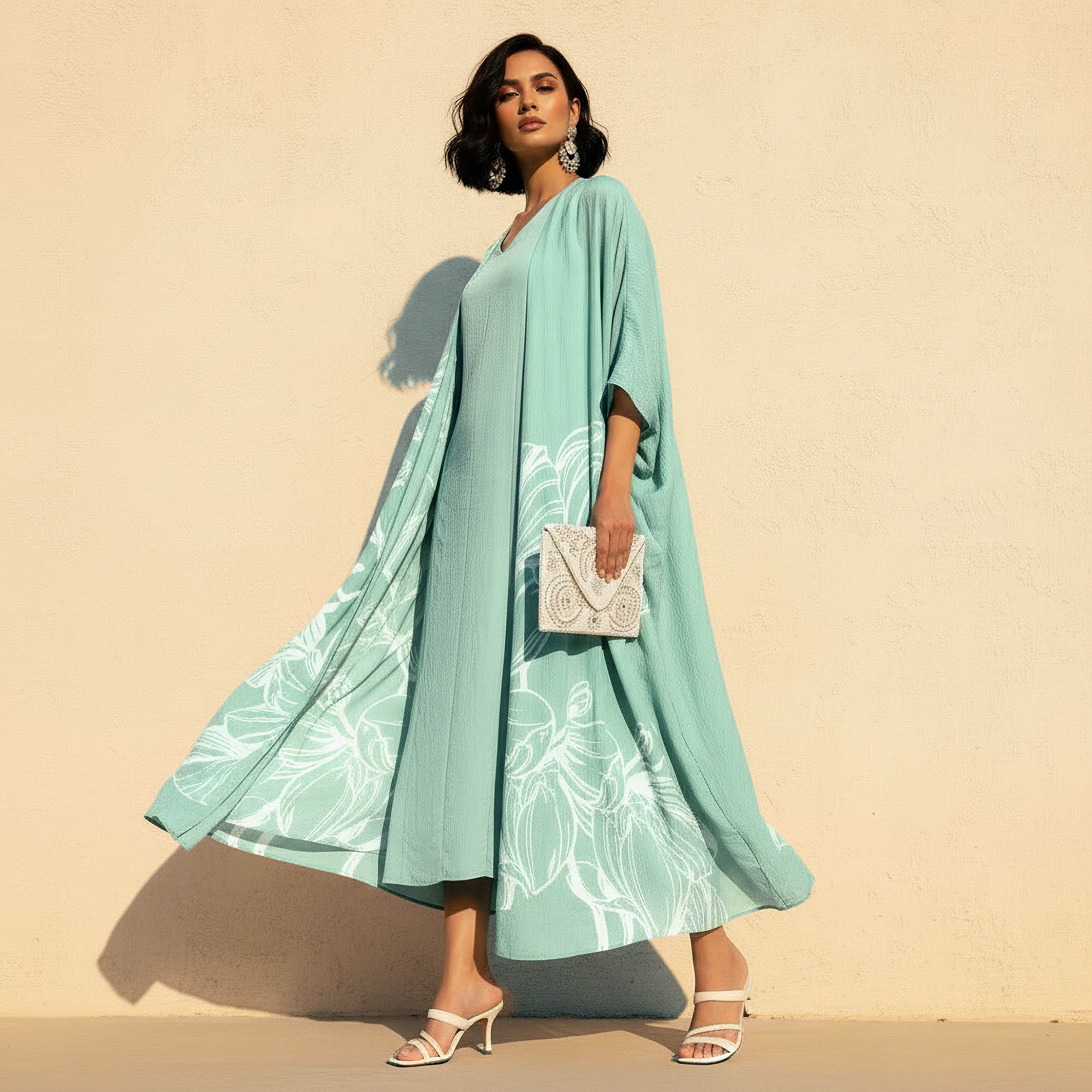 Iconic A-line Midi Dress and Shrug with Floral Print-women-clothing-dresses-image-3