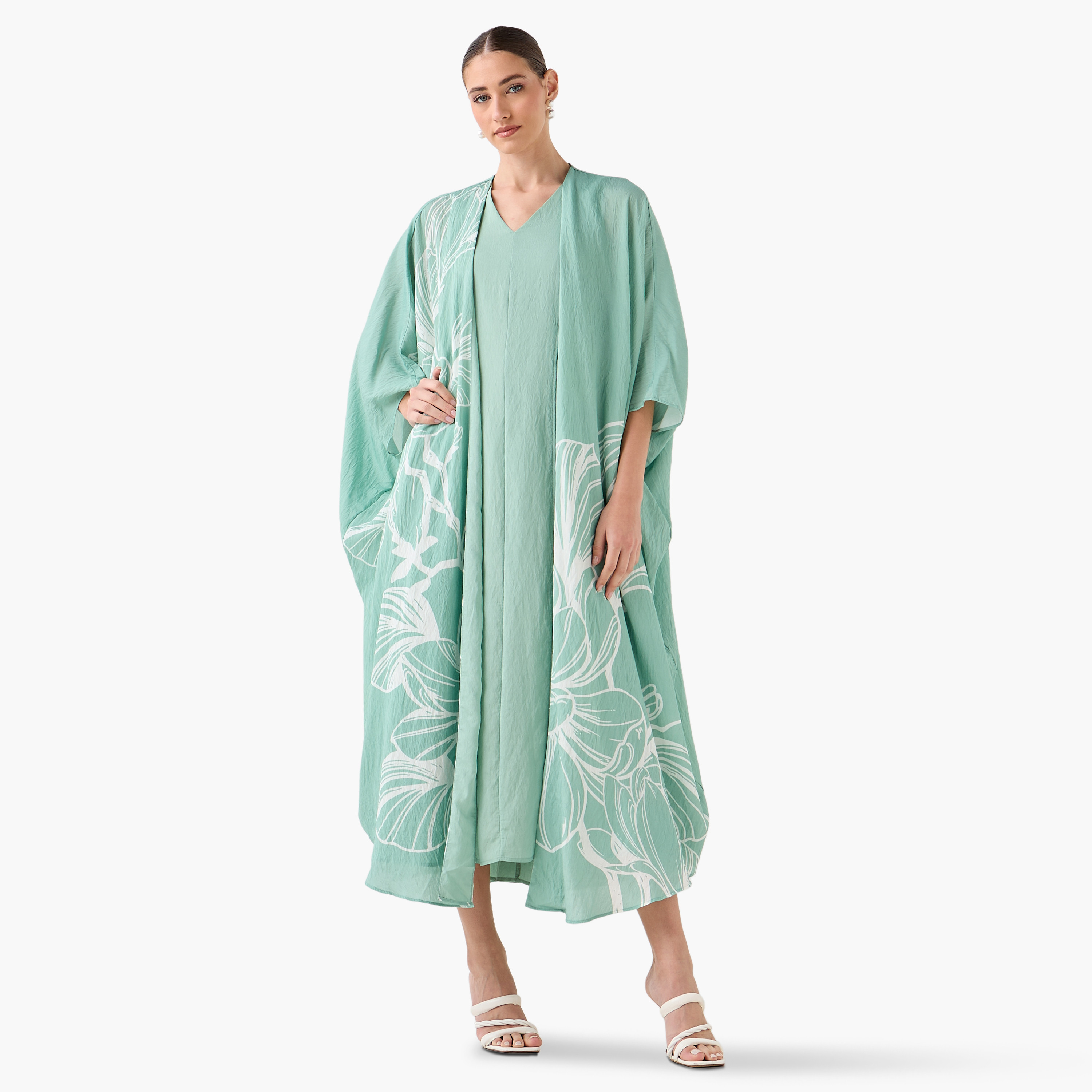 Iconic A-line Midi Dress and Shrug with Floral Print-women-clothing-dresses-image-4
