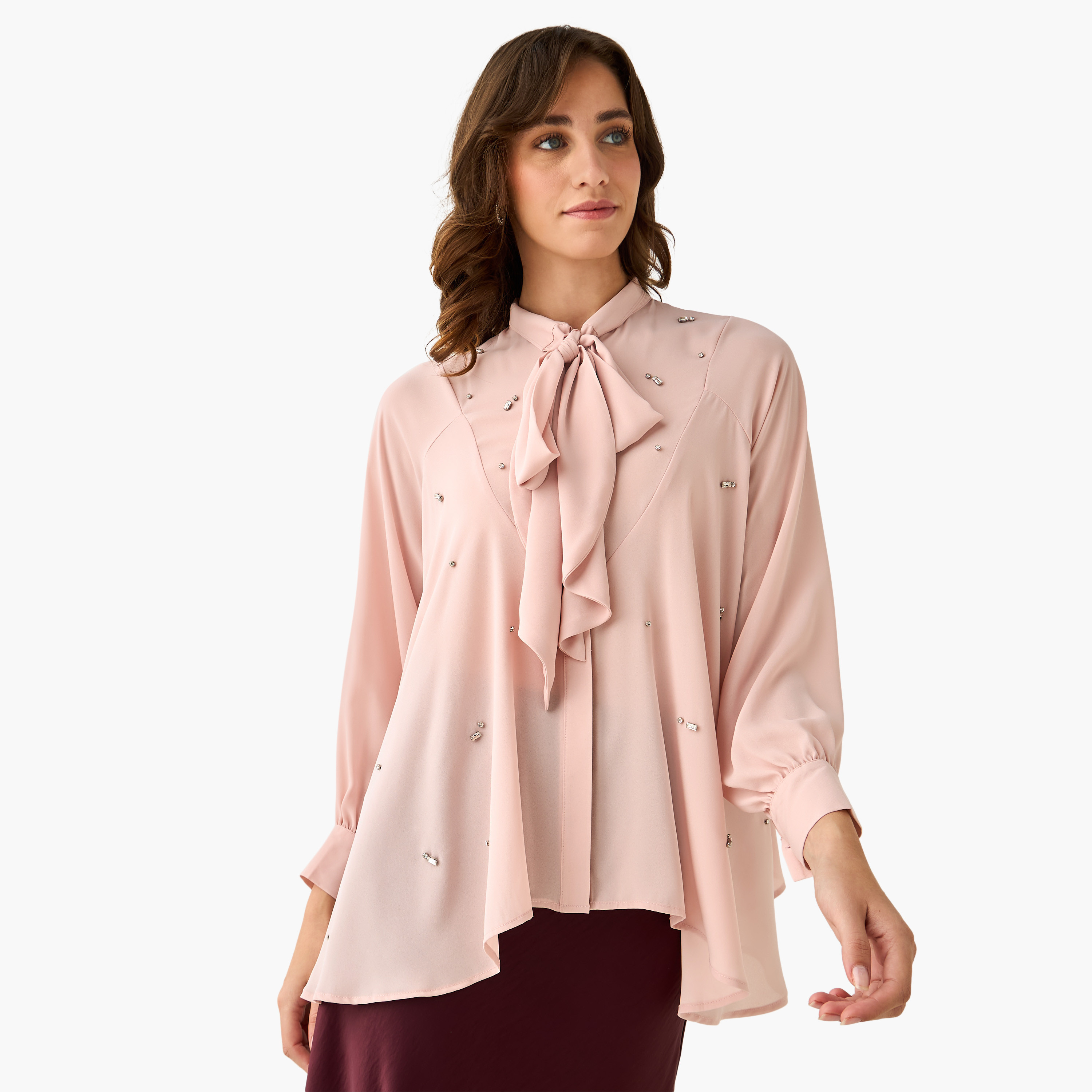 Iconic Regular Fit Pussy Bow Neck Top with Embellishment-women-clothing-shirtsandblouses-blouses-image-2