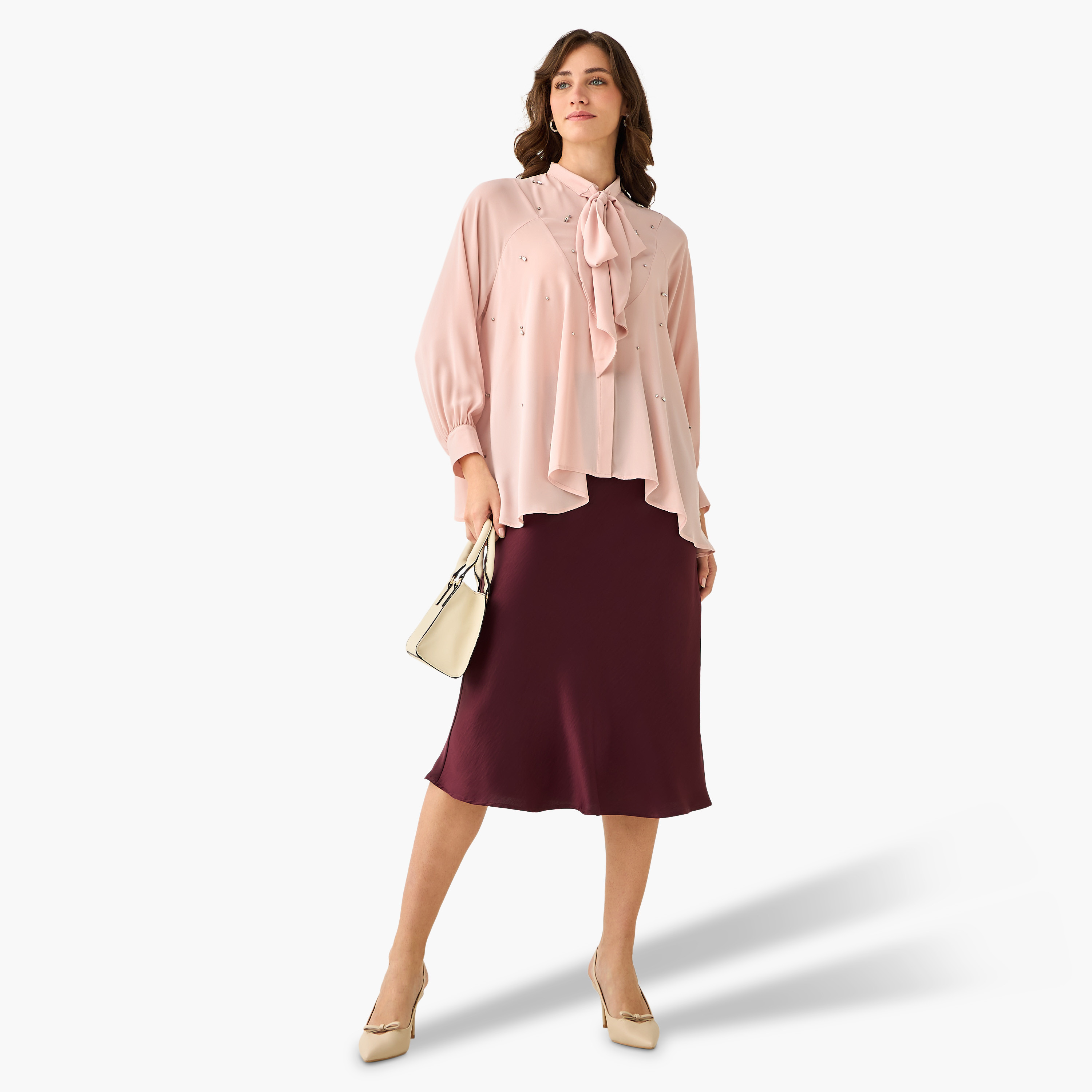 Iconic Regular Fit Pussy Bow Neck Top with Embellishment-women-clothing-shirtsandblouses-blouses-image-3