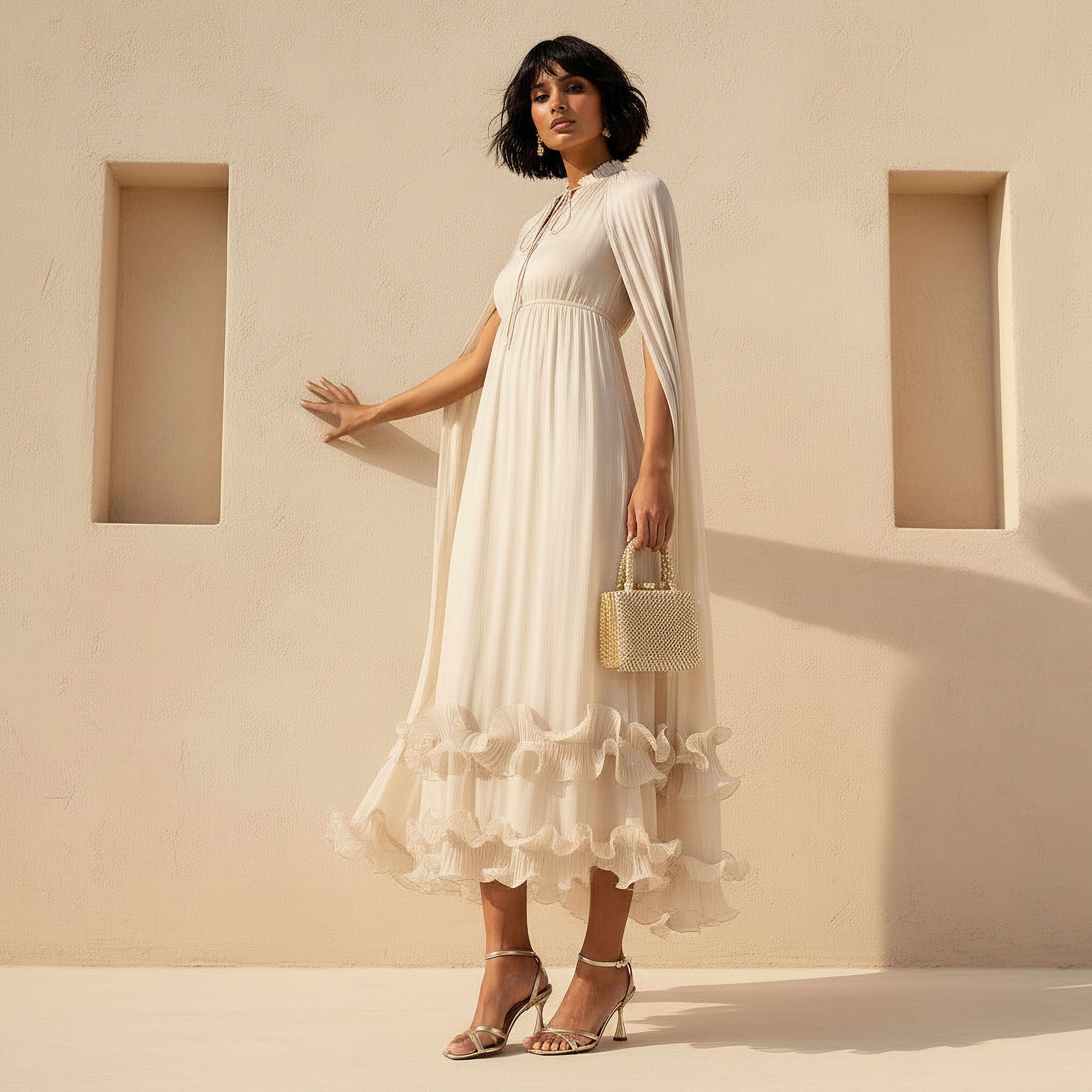 Iconic Tiered Maxi Cape Dress with Ruffle Hem-women-clothing-dresses-image-1