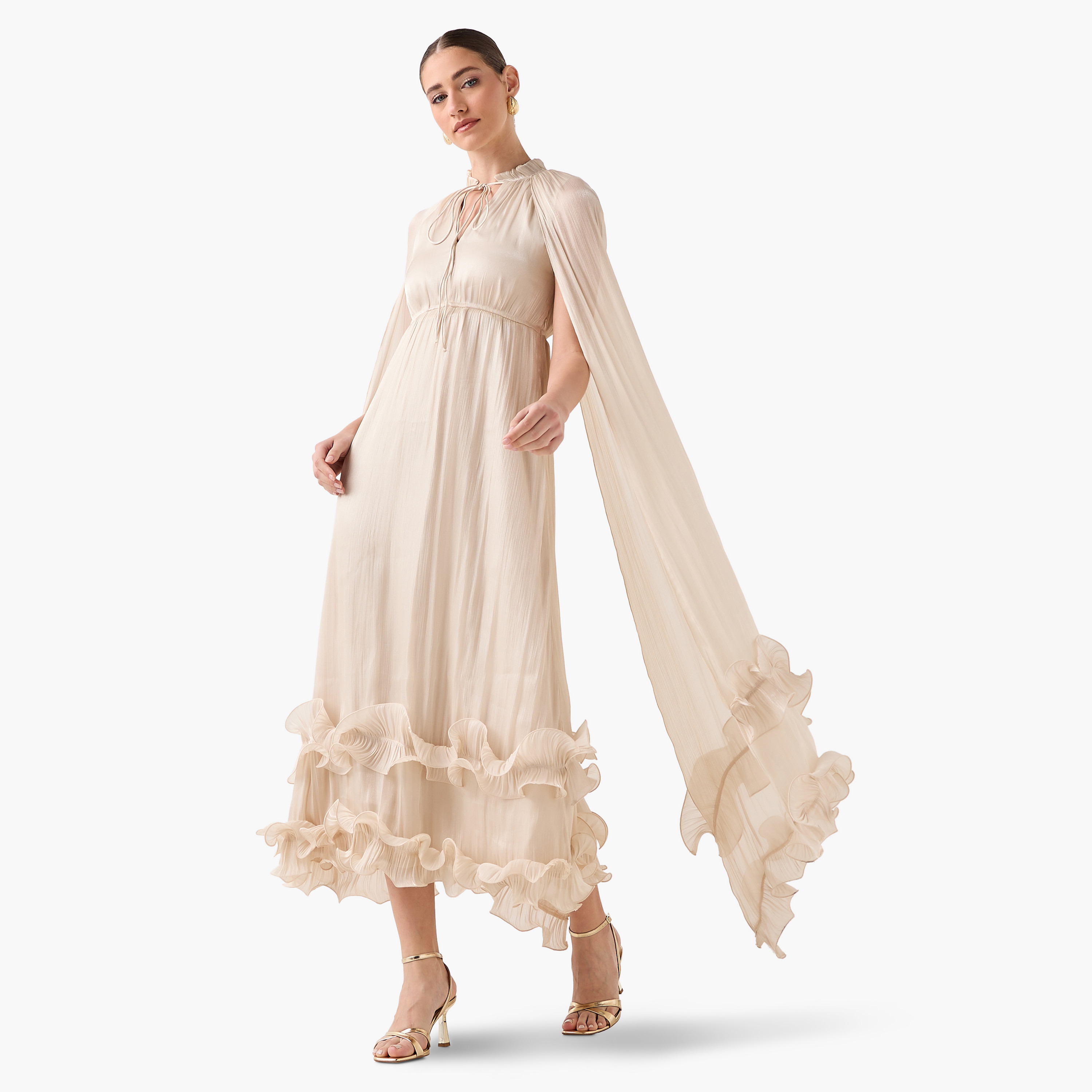 Iconic Tiered Maxi Cape Dress with Ruffle Hem-women-clothing-dresses-image-4