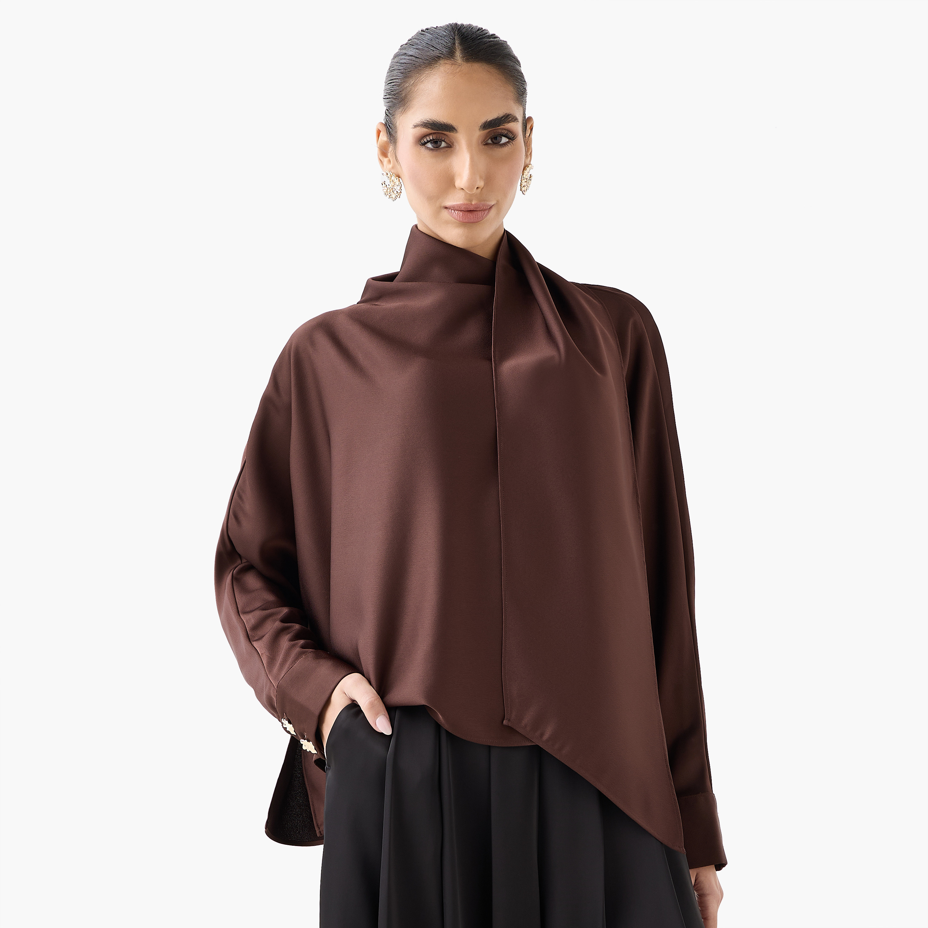 Iconic Scarf Draped Top with Long Sleeves-women-clothing-shirtsandblouses-blouses-image-3