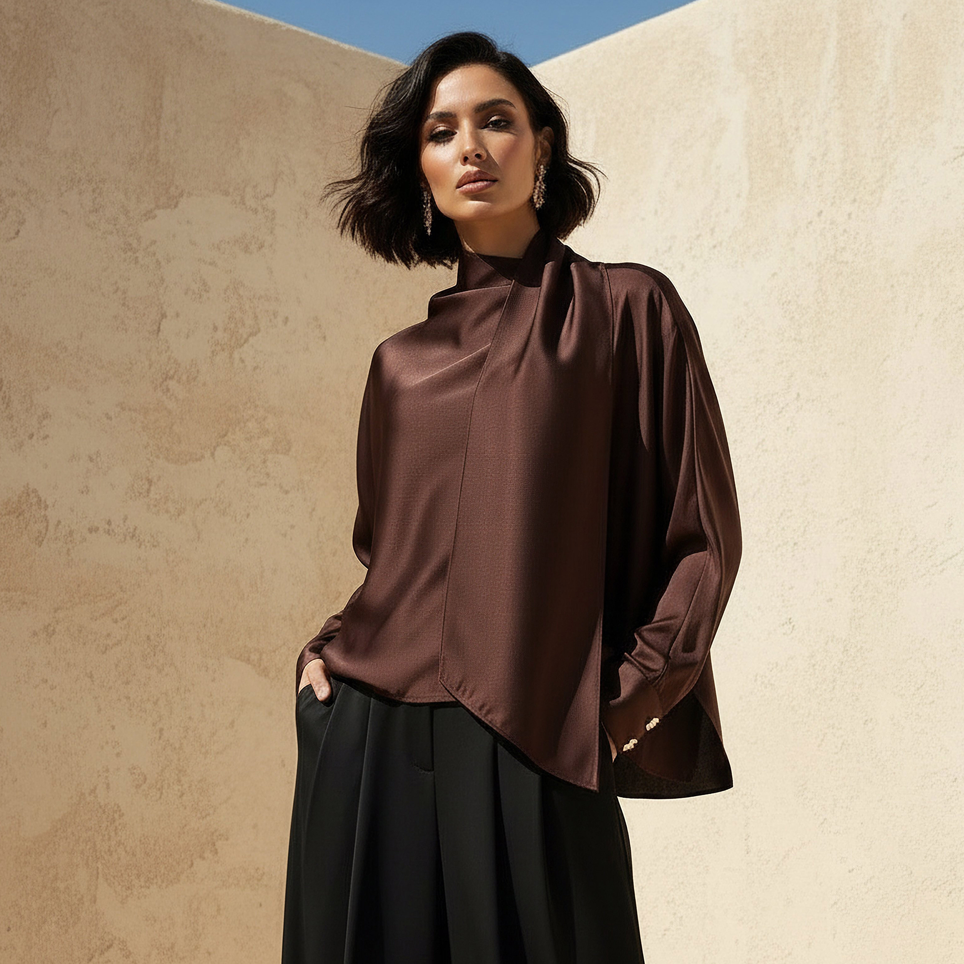 Iconic Scarf Draped Top with Long Sleeves-women-clothing-shirtsandblouses-blouses-image-1
