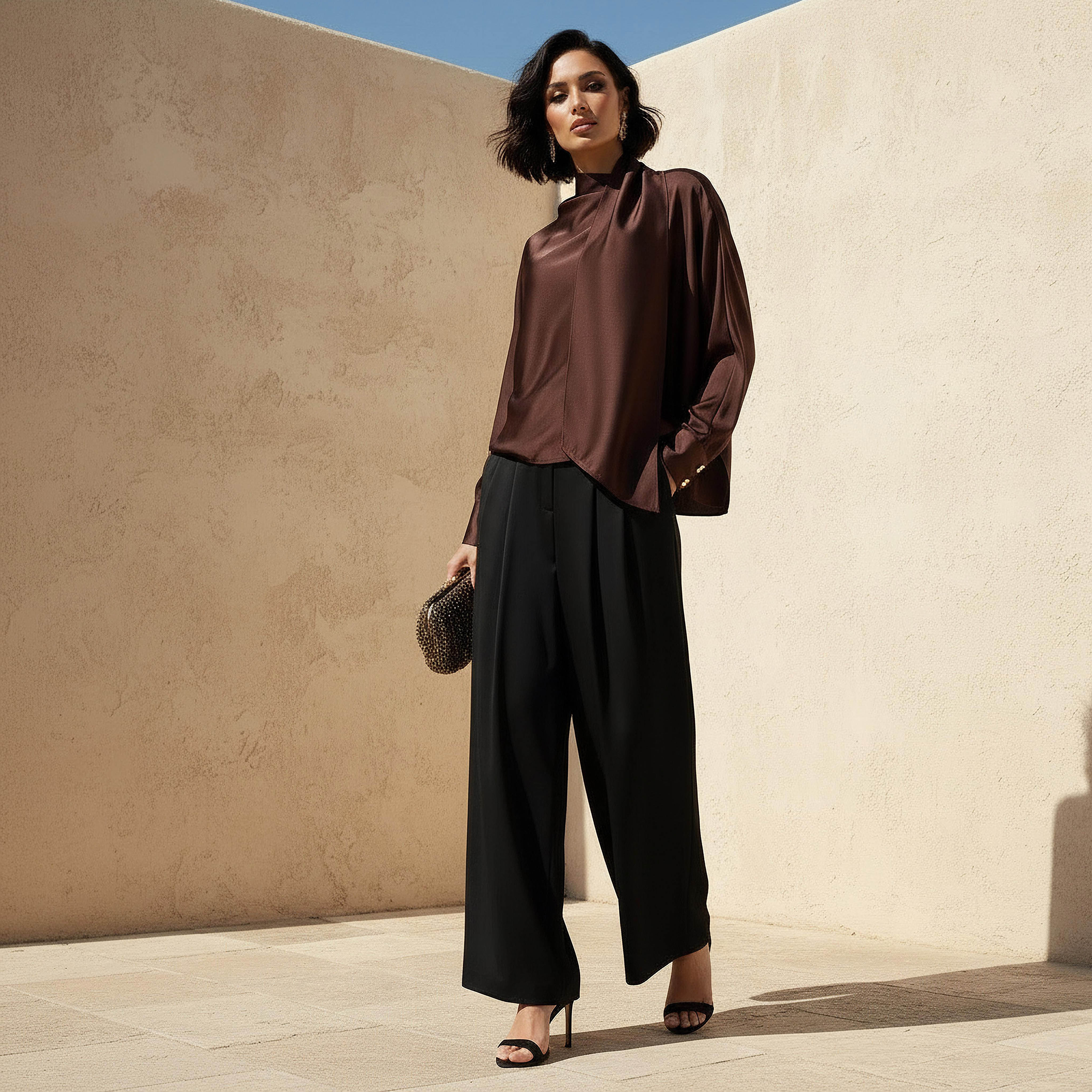 Iconic Scarf Draped Top with Long Sleeves-women-clothing-shirtsandblouses-blouses-image-2