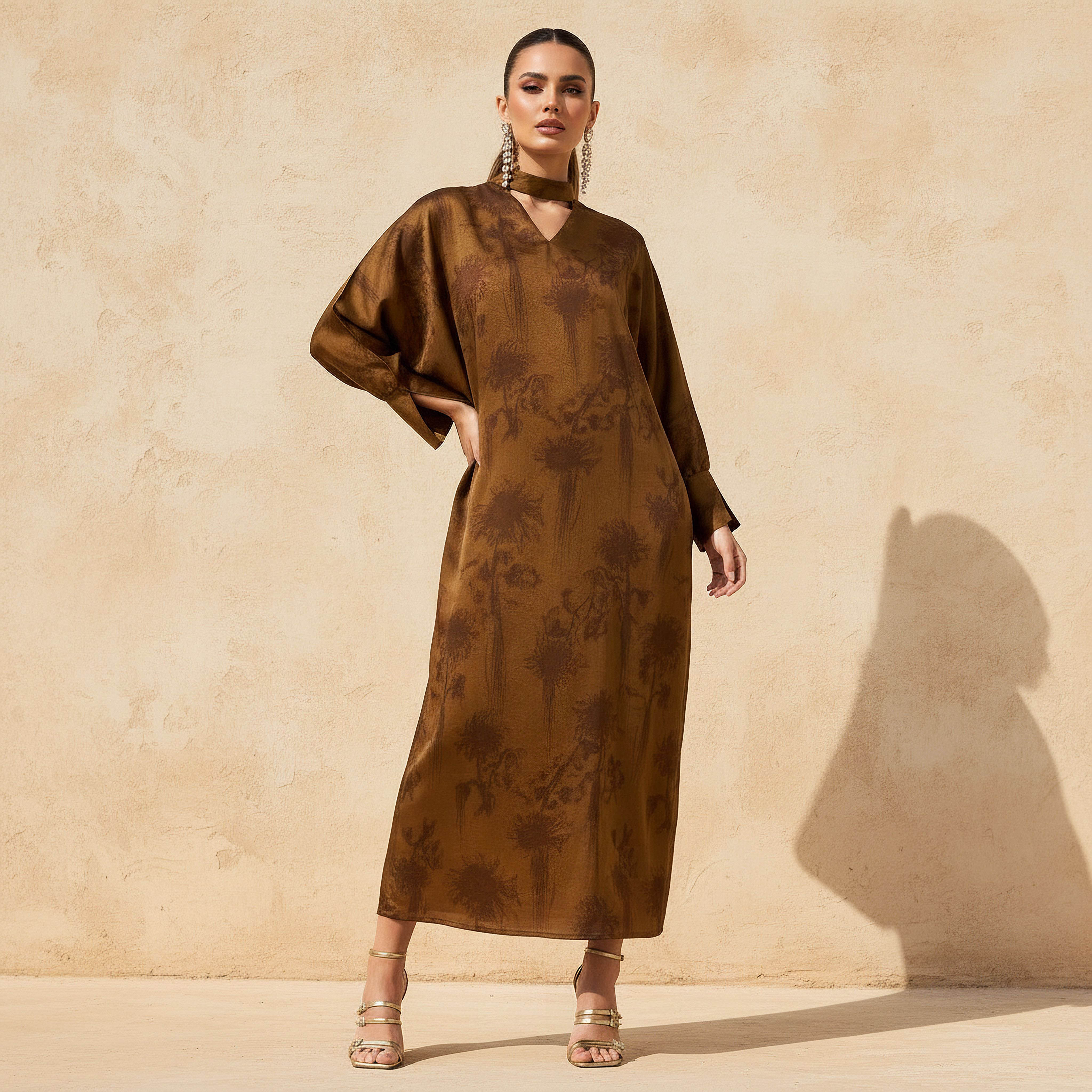 Iconic Printed Kaftan Dress with Keyhole Neck-women-clothing-dresses-image-1