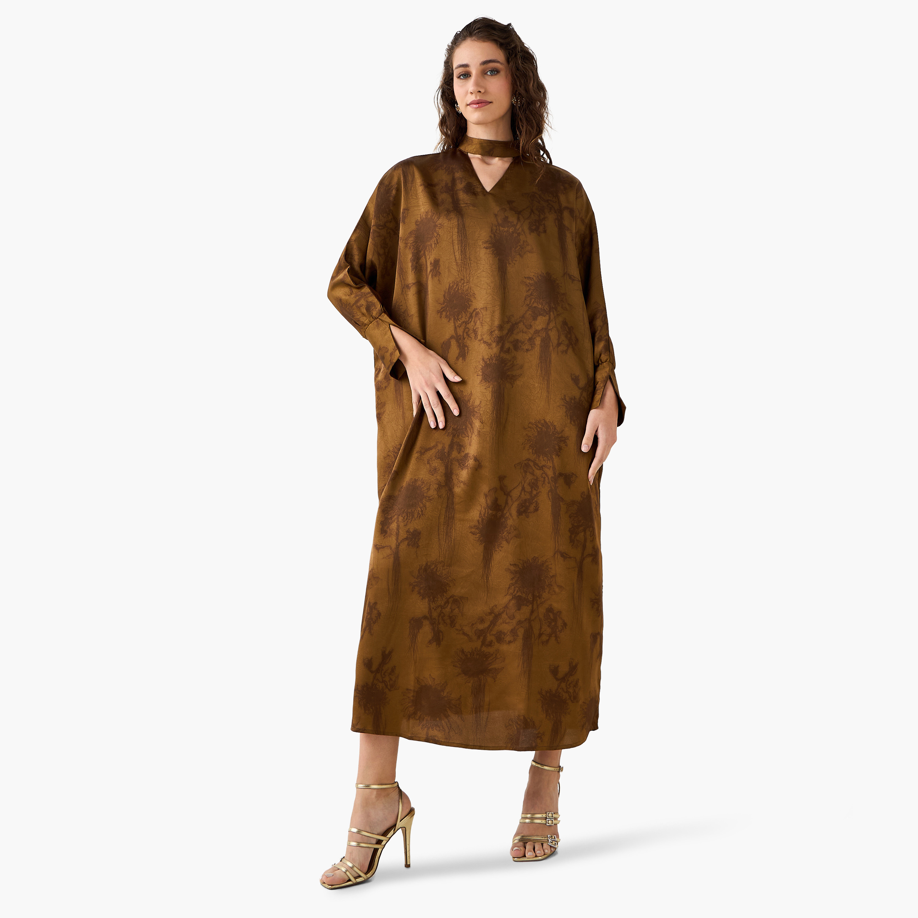 Iconic Printed Kaftan Dress with Keyhole Neck-women-clothing-dresses-image-4