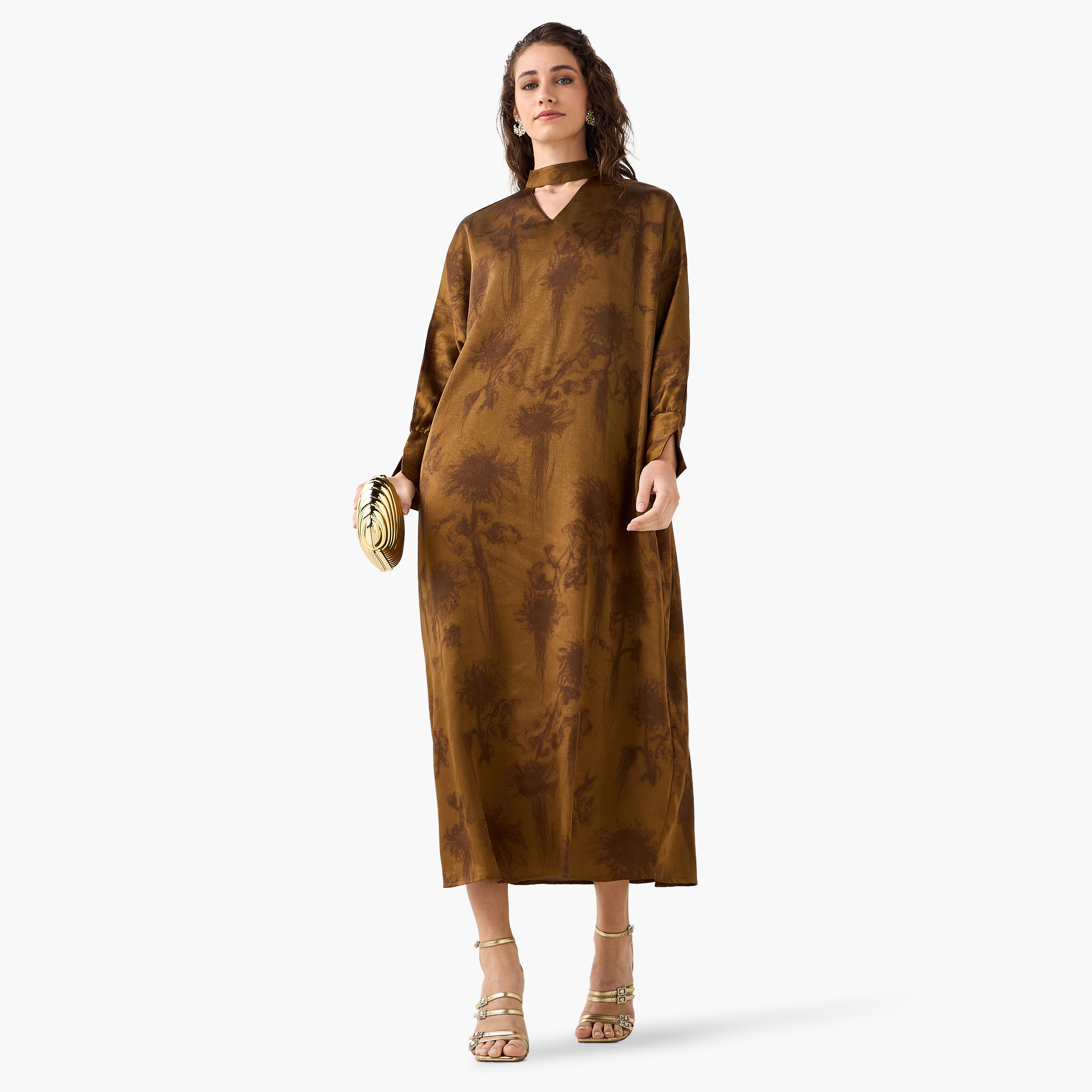 Iconic Printed Kaftan Dress with Keyhole Neck-women-clothing-dresses-image-5