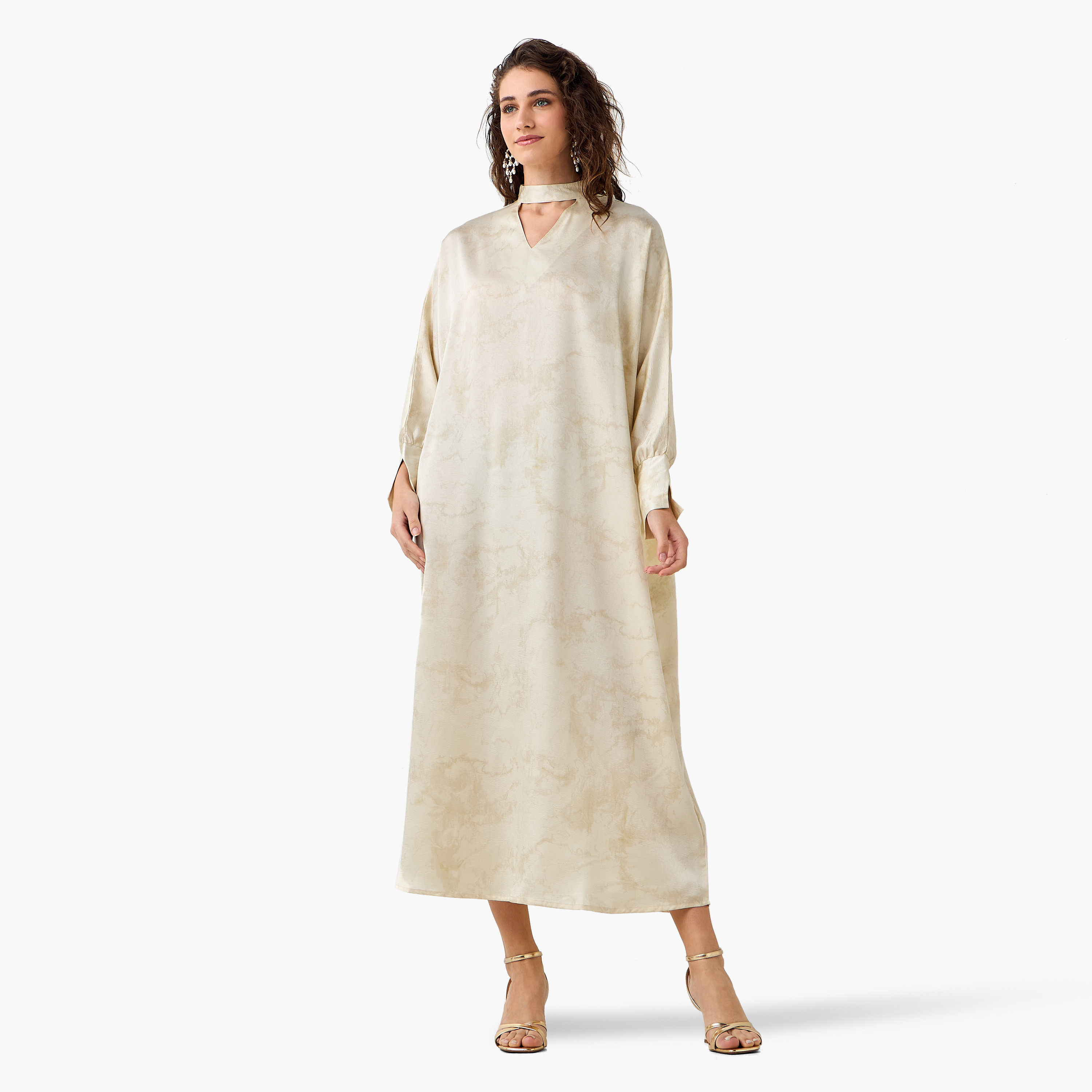 Iconic Printed Kaftan Dress with Keyhole Neck-women-clothing-dresses-image-5