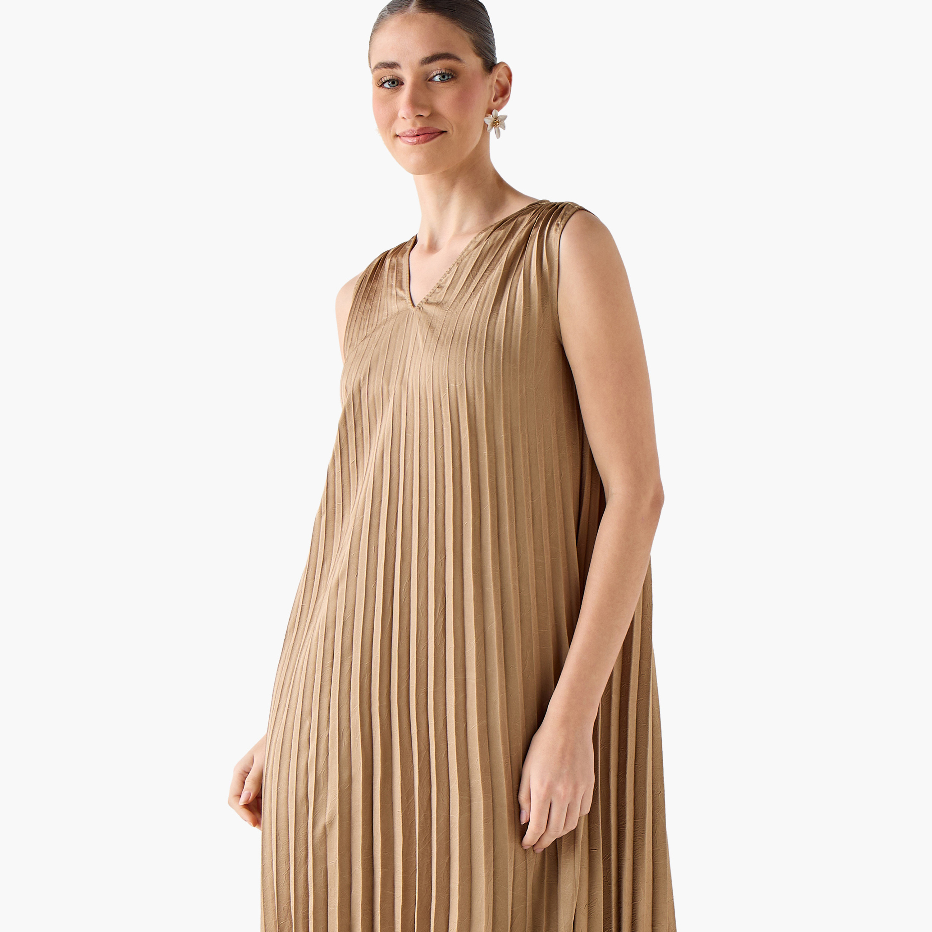 Iconic Pleated A-line Women Dress with Longline Shrug-women-clothing-dresses-image-5