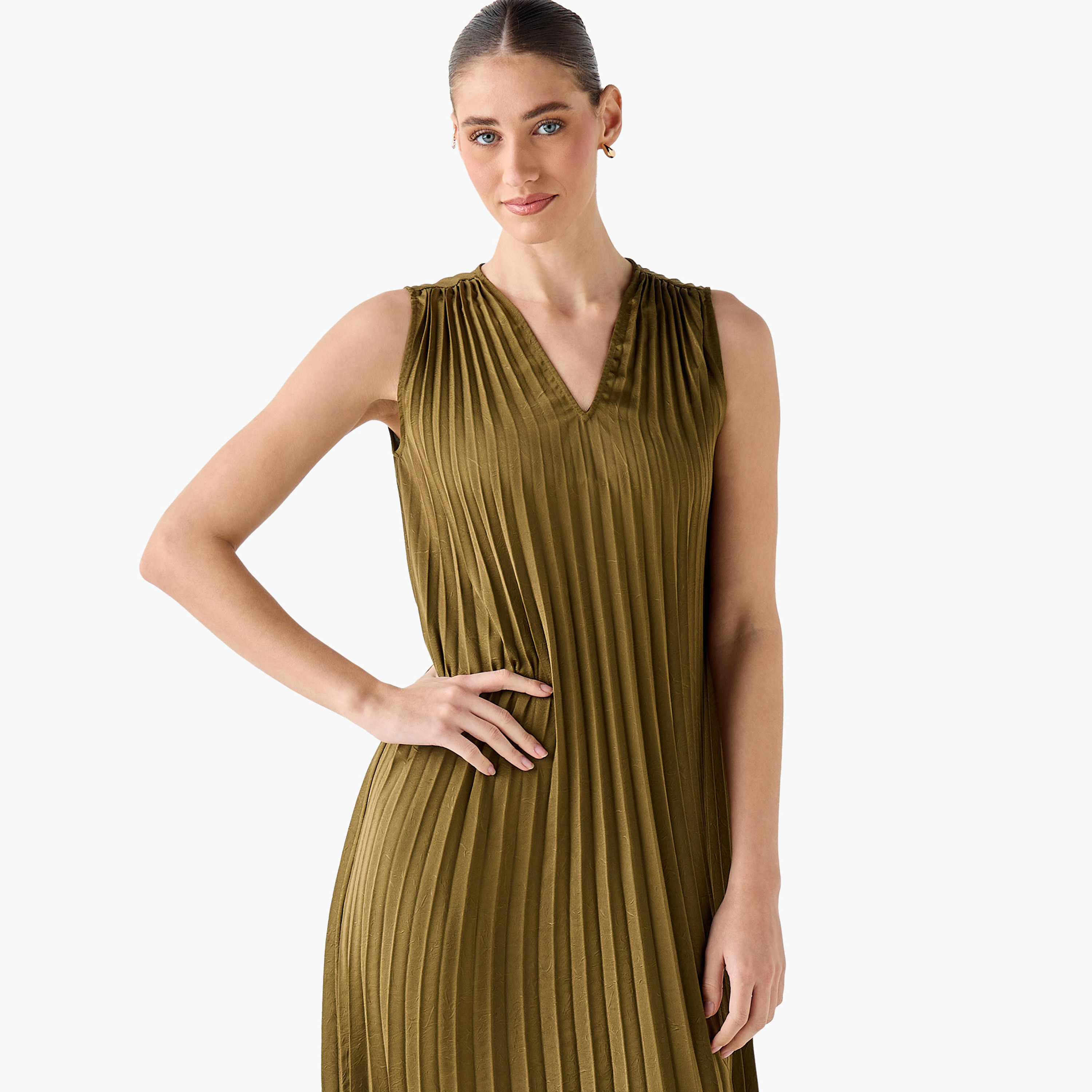 Iconic Pleated A-line Women Dress with Longline Shrug-women-clothing-dresses-image-5