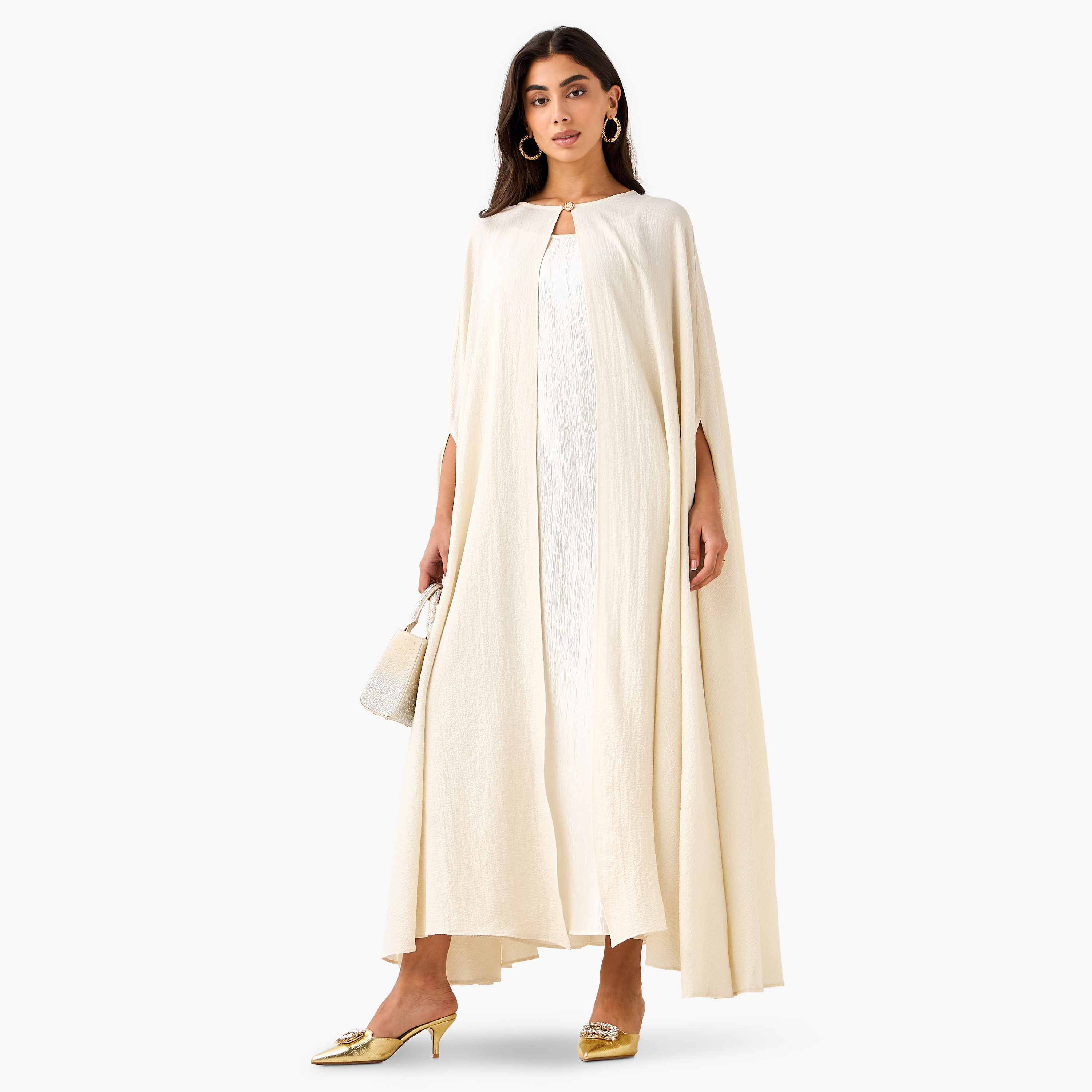Iconic A-line Maxi Dress with Textured Design and Button Detail Cape-women-clothing-coordsets-image-3