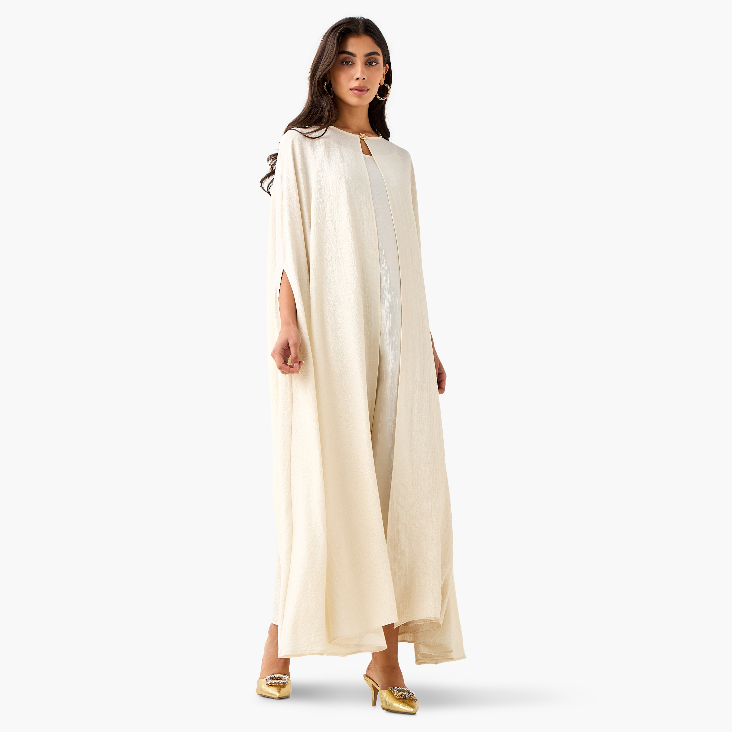 Iconic A-line Maxi Dress with Textured Design and Button Detail Cape-women-clothing-coordsets-image-4