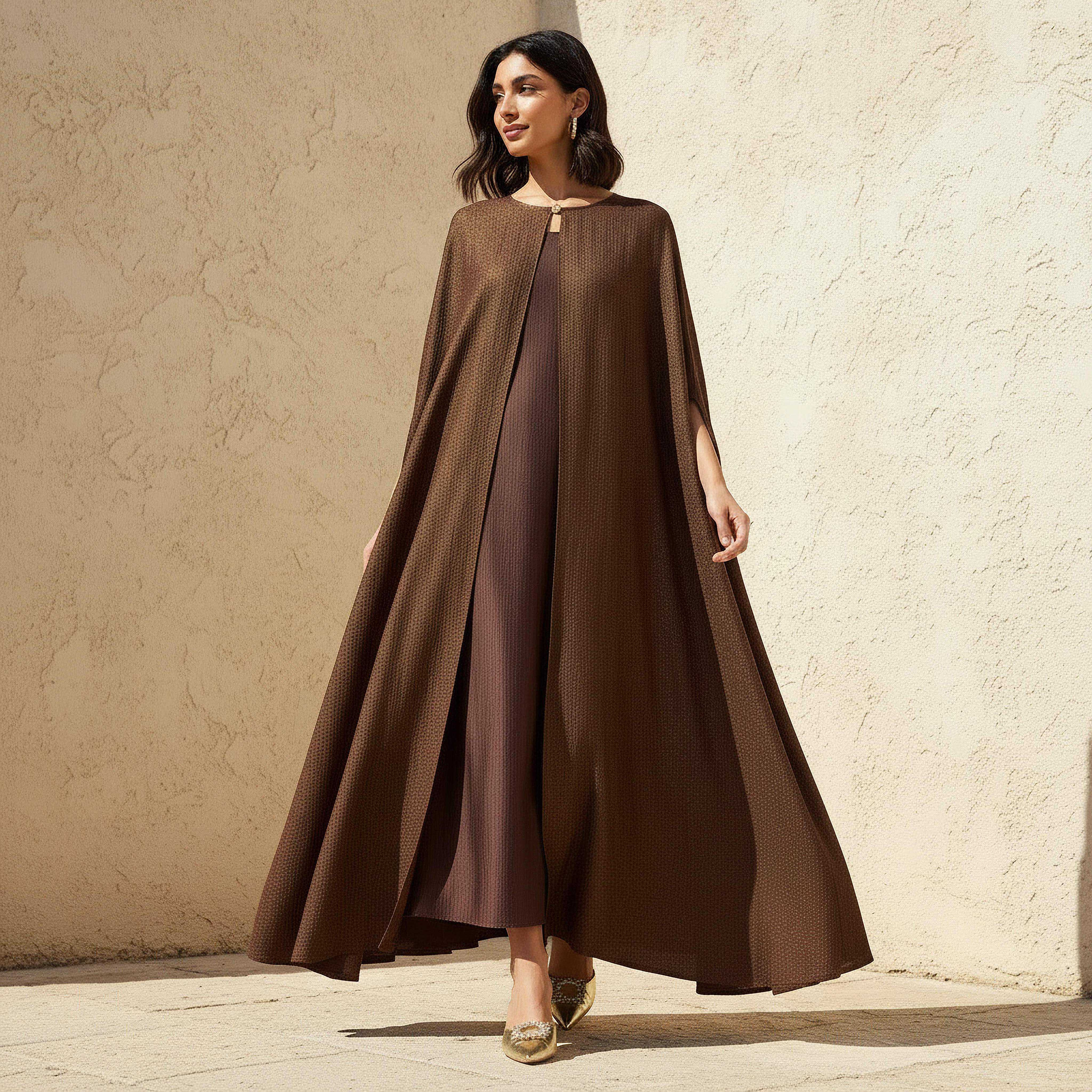 Iconic A-line Maxi Dress with Textured Design and Button Detail Cape-women-clothing-coordsets-image-1