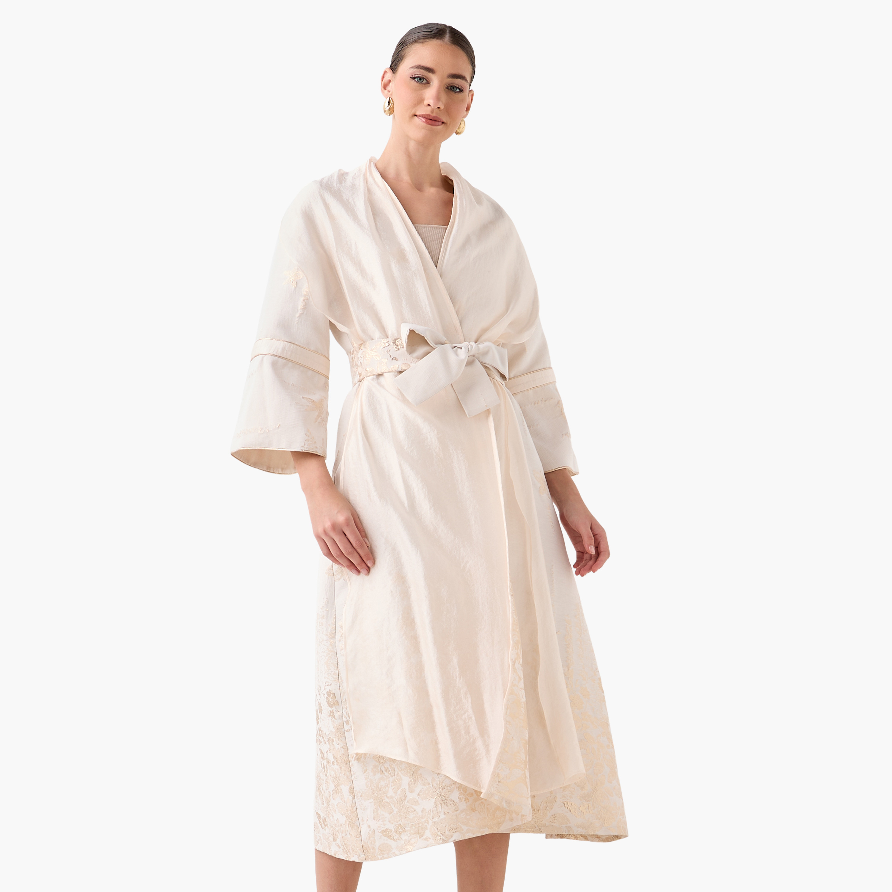 سترة جاكار بقصة مريحة وحزام رباط من آيكونيك-women-clothing-shirtsandblouses-blouses-image-5