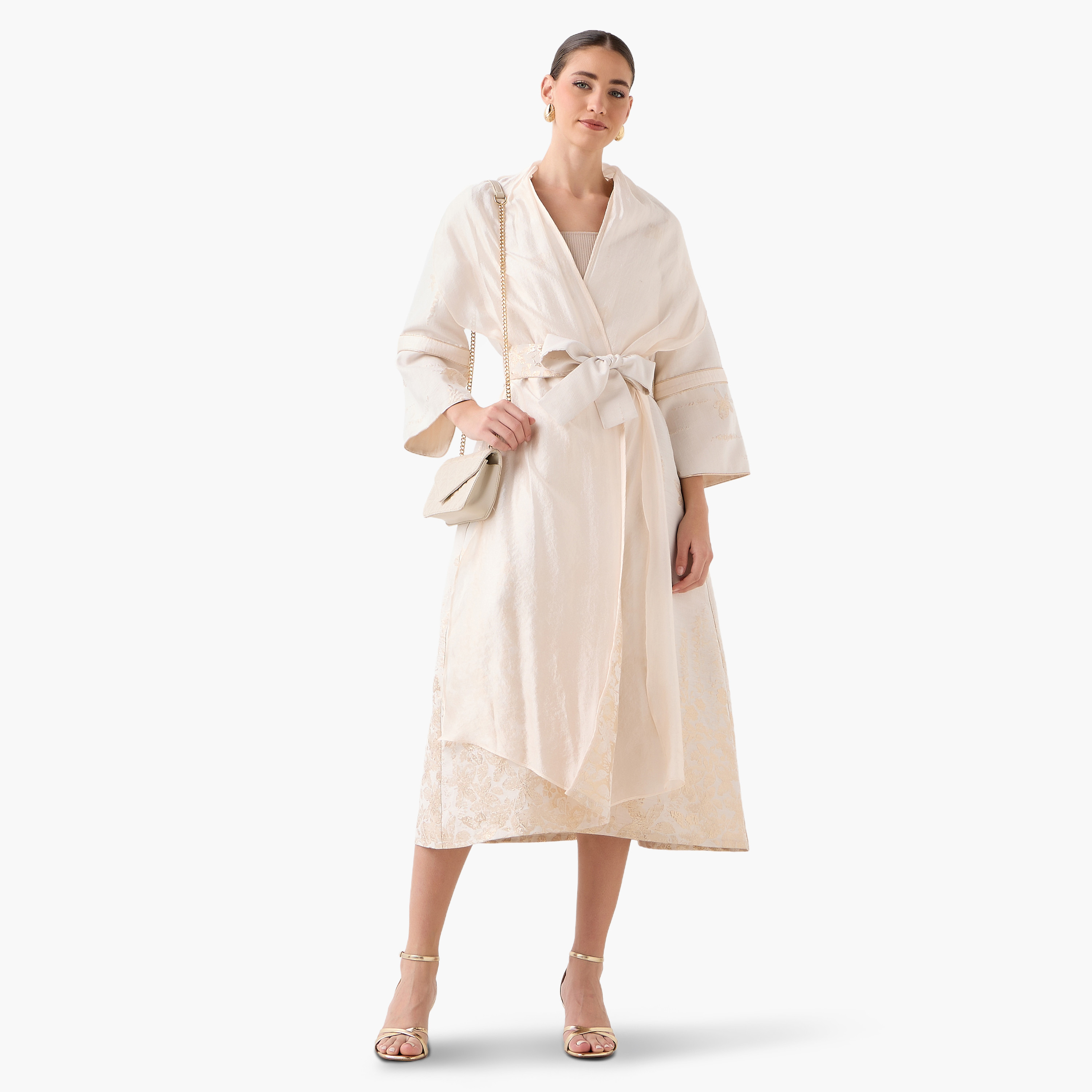 سترة جاكار بقصة مريحة وحزام رباط من آيكونيك-women-clothing-shirtsandblouses-blouses-image-4