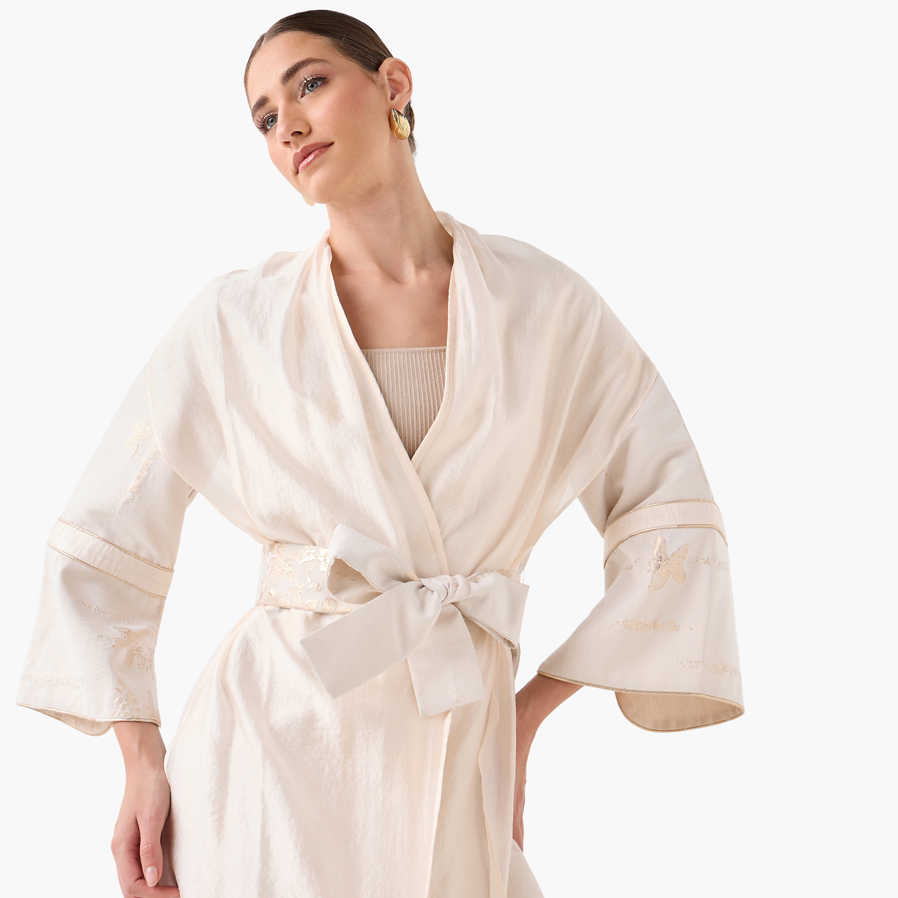 سترة جاكار بقصة مريحة وحزام رباط من آيكونيك-women-clothing-shirtsandblouses-blouses-image-2