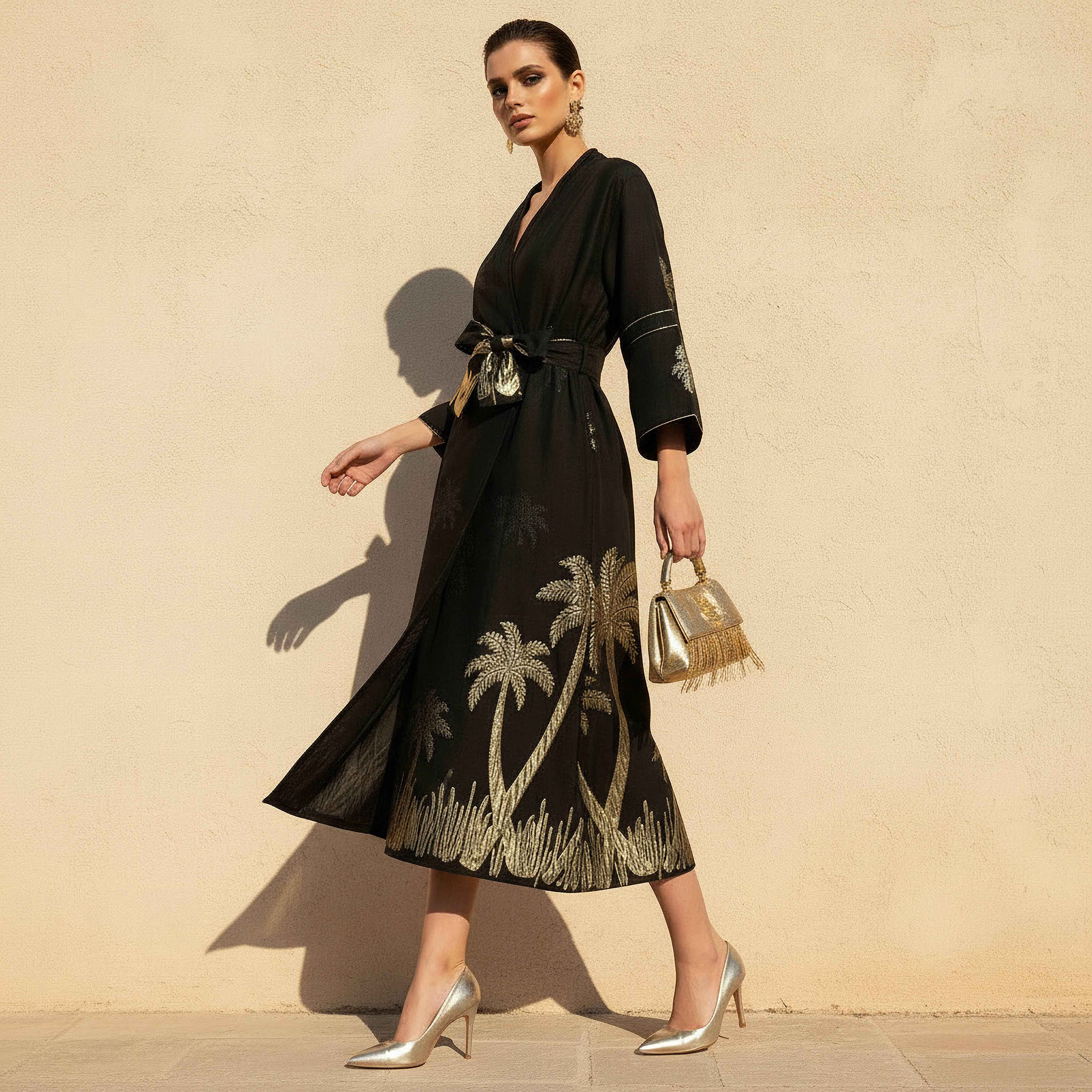 سترة جاكار بقصة مريحة وحزام رباط من آيكونيك-women-clothing-shirtsandblouses-blouses-image-4
