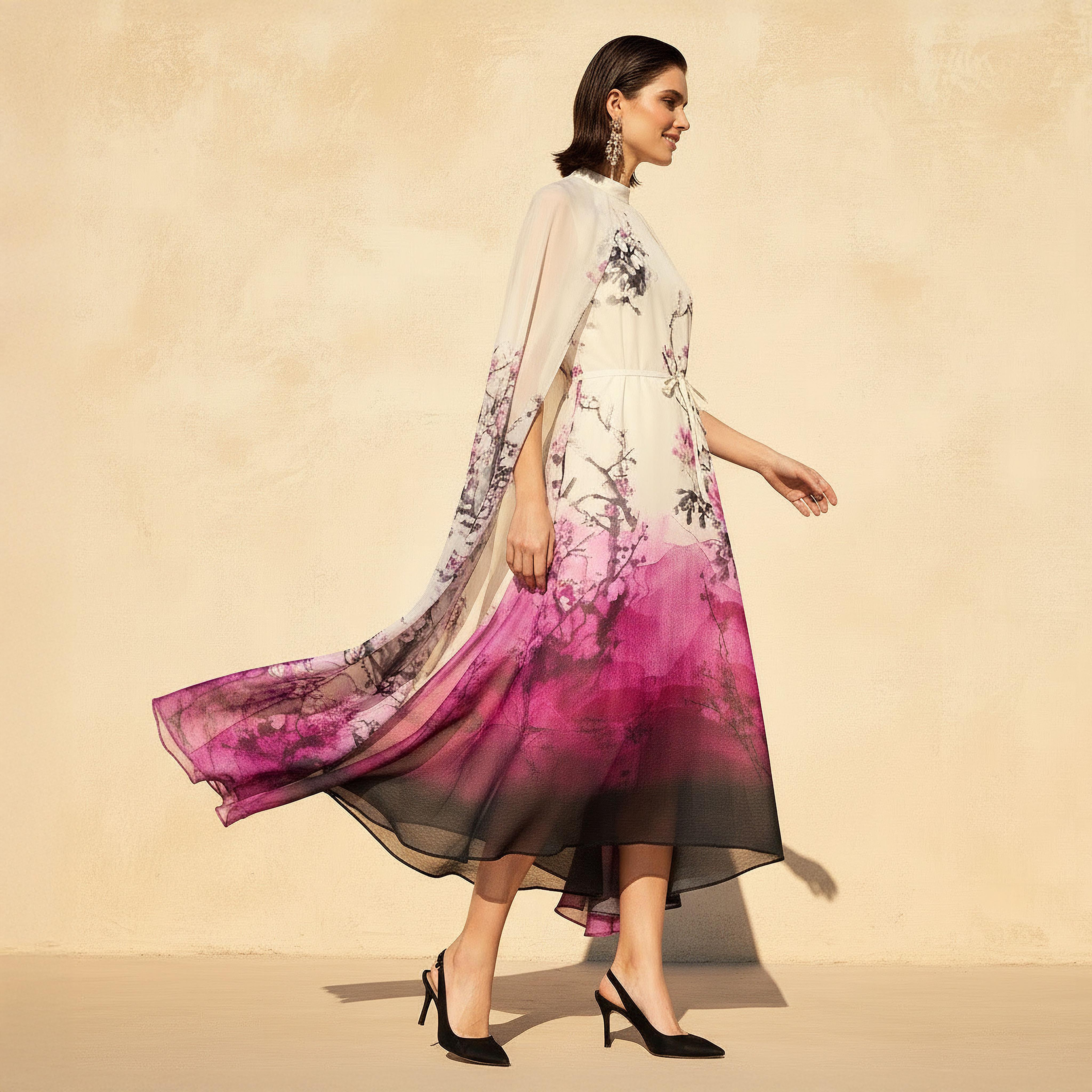 Iconic A-line Maxi Dress with Cape-women-clothing-dresses-image-1