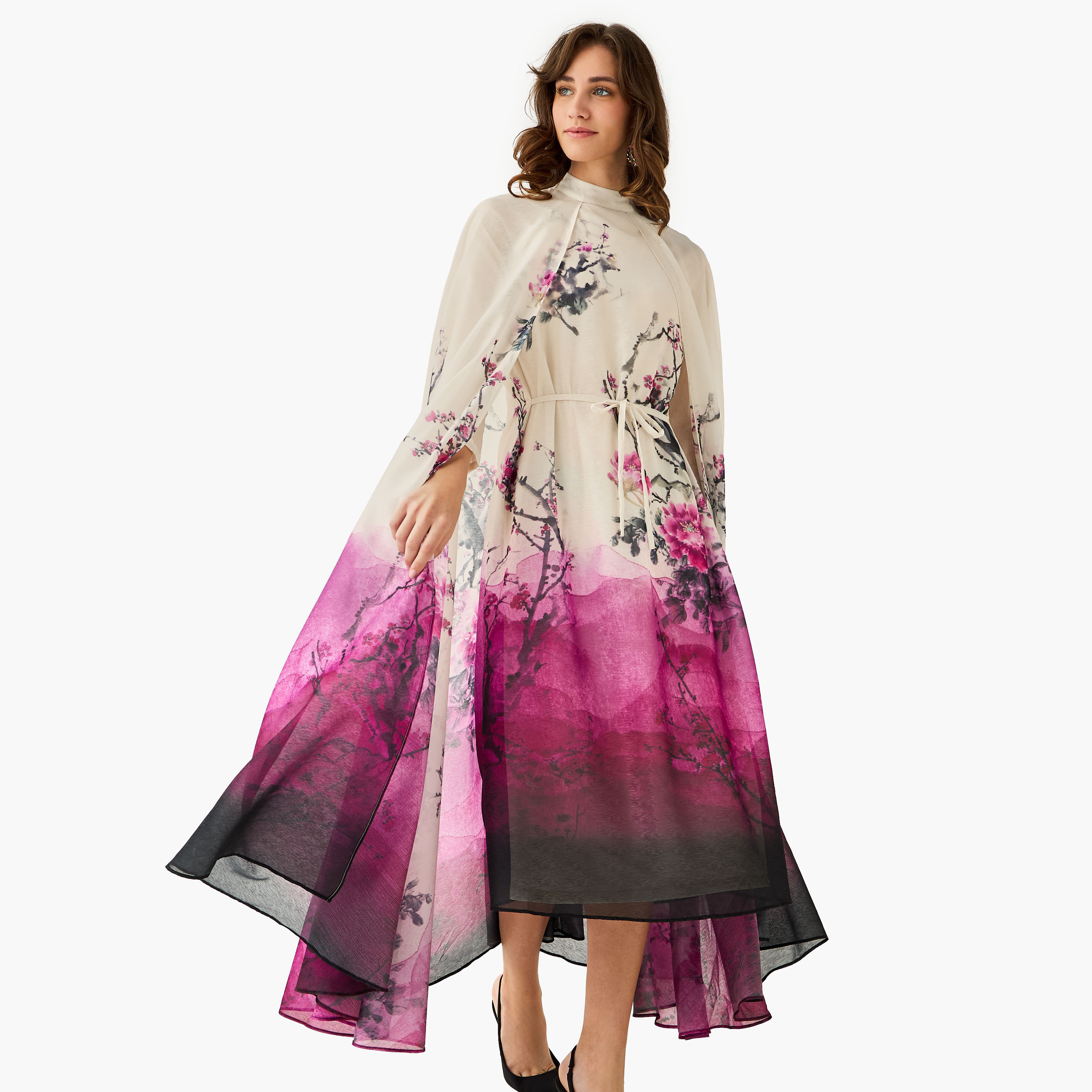 Iconic A-line Maxi Dress with Cape-women-clothing-dresses-image-4