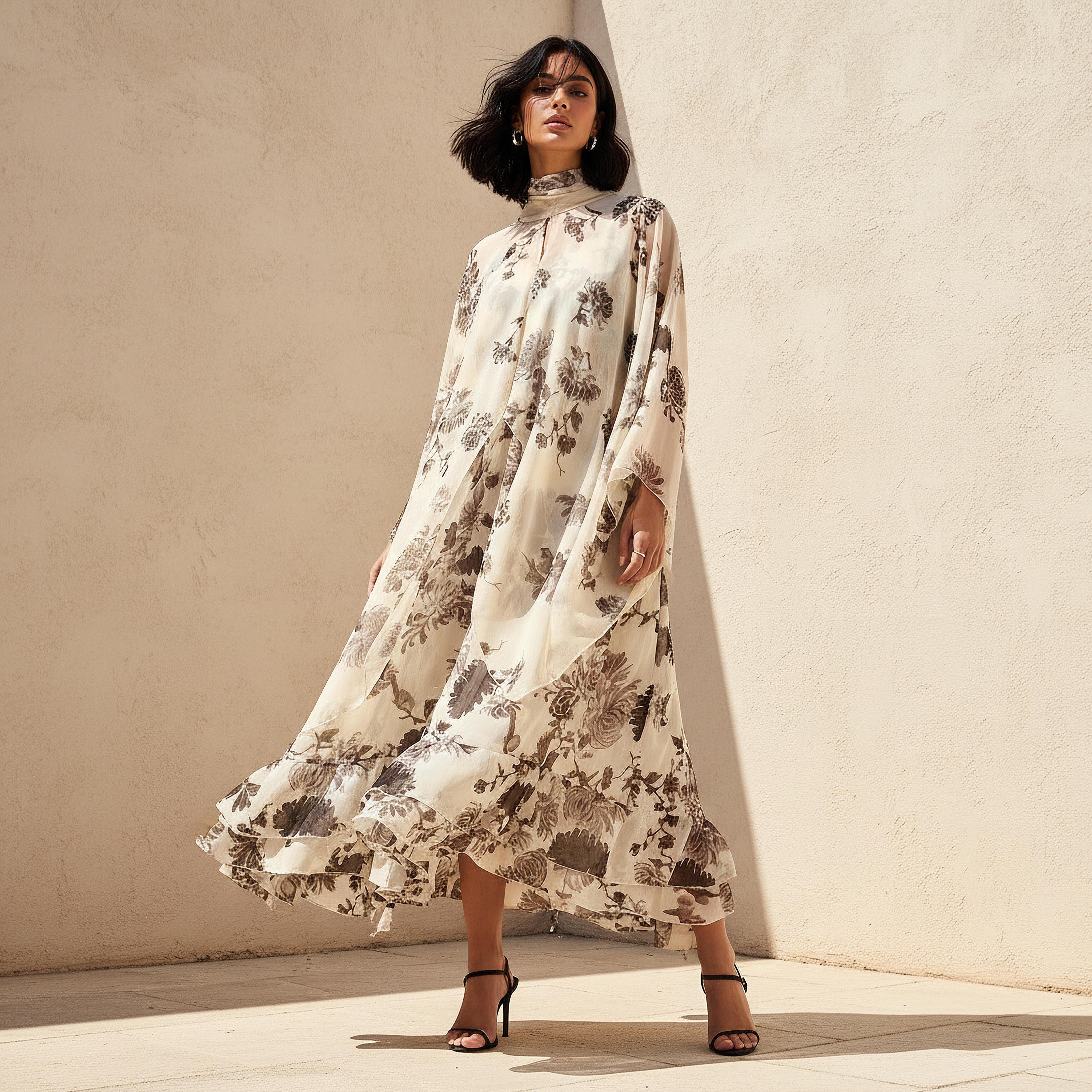 Iconic A-line Maxi Dress with Cape-women-clothing-dresses-image-1