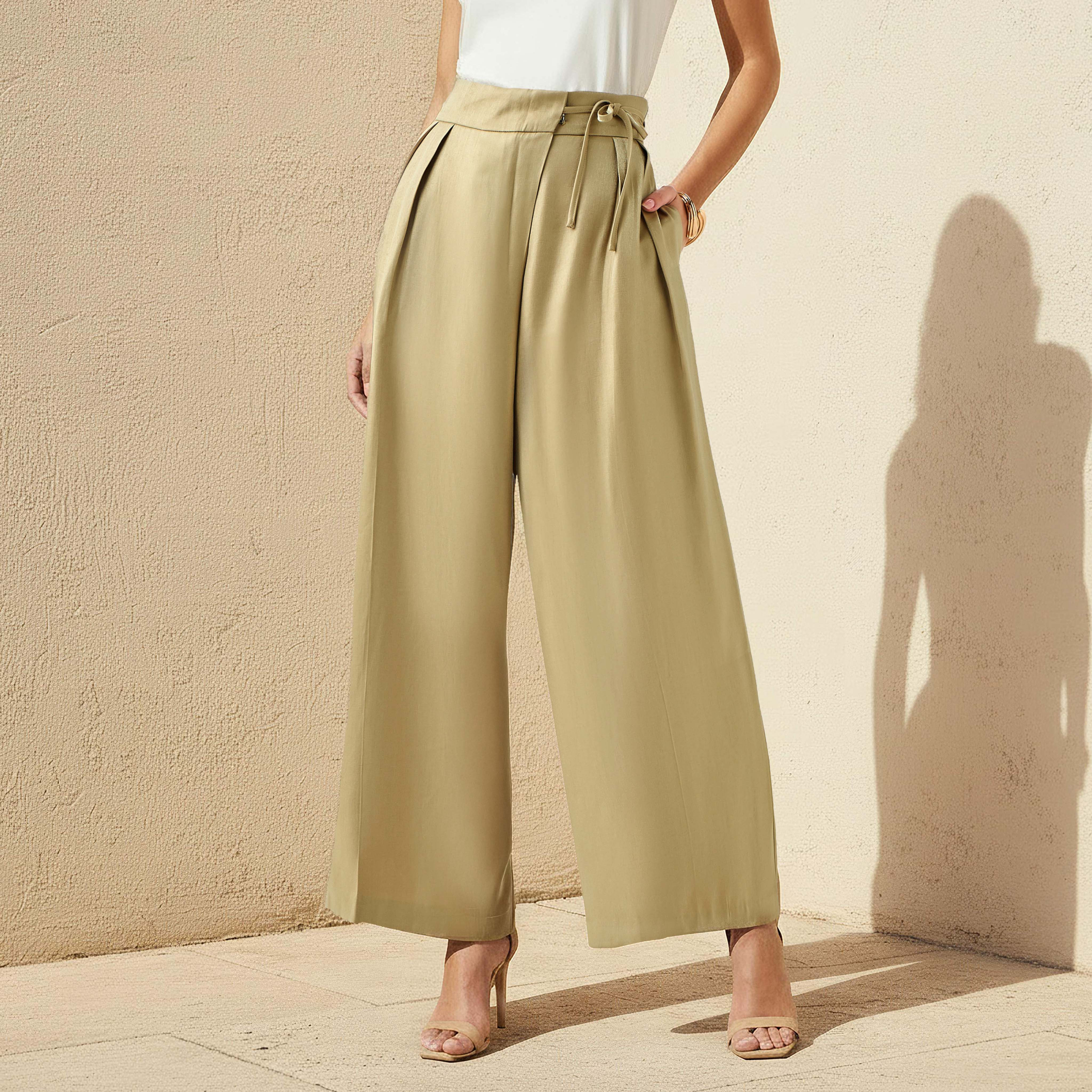 Iconic Wide Leg High Waist Pleated Front Tie-Up Pants-women-clothing-bottoms-trousers-image-1