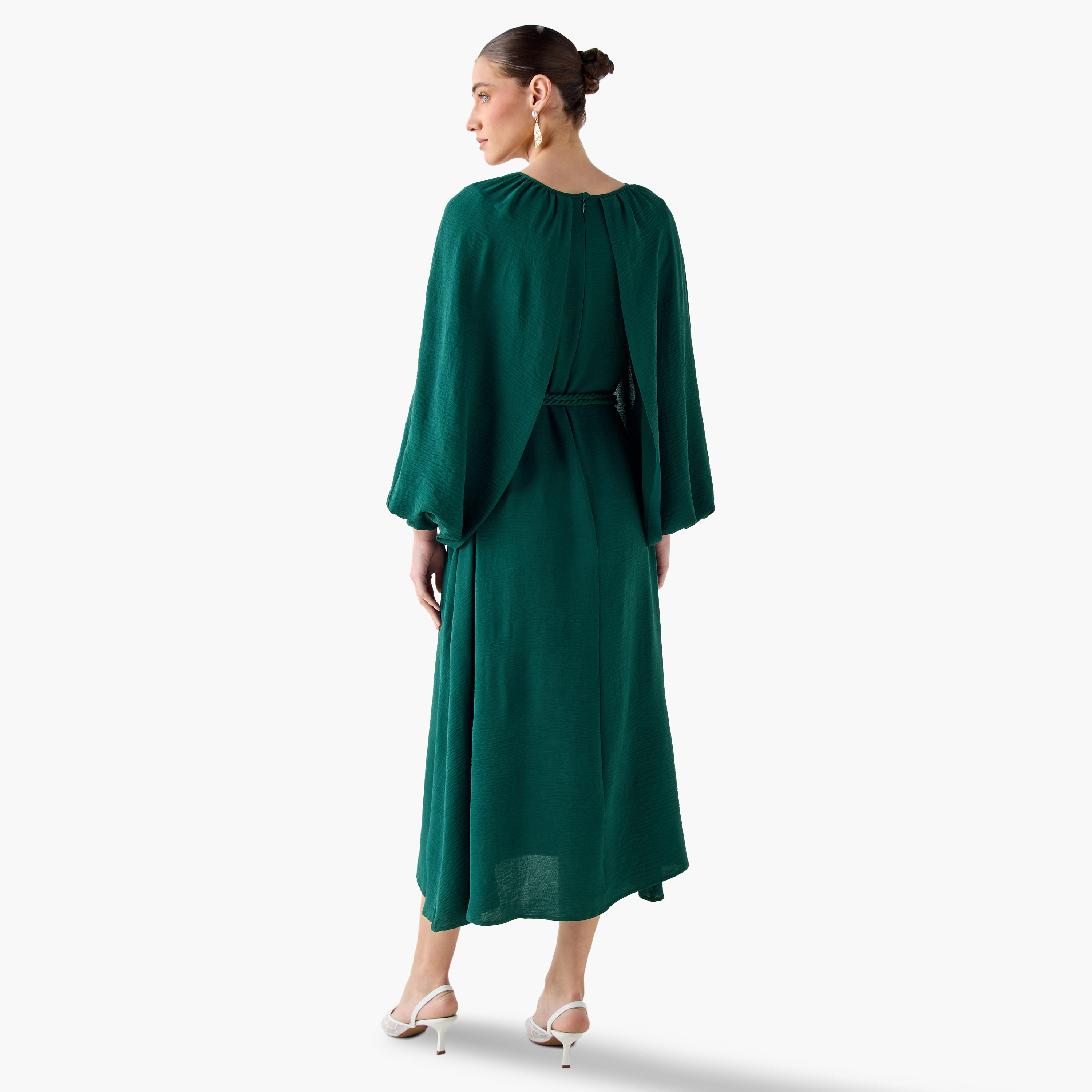 Iconic A-line Midi Dress with Cape Sleeves-women-clothing-dresses-image-4