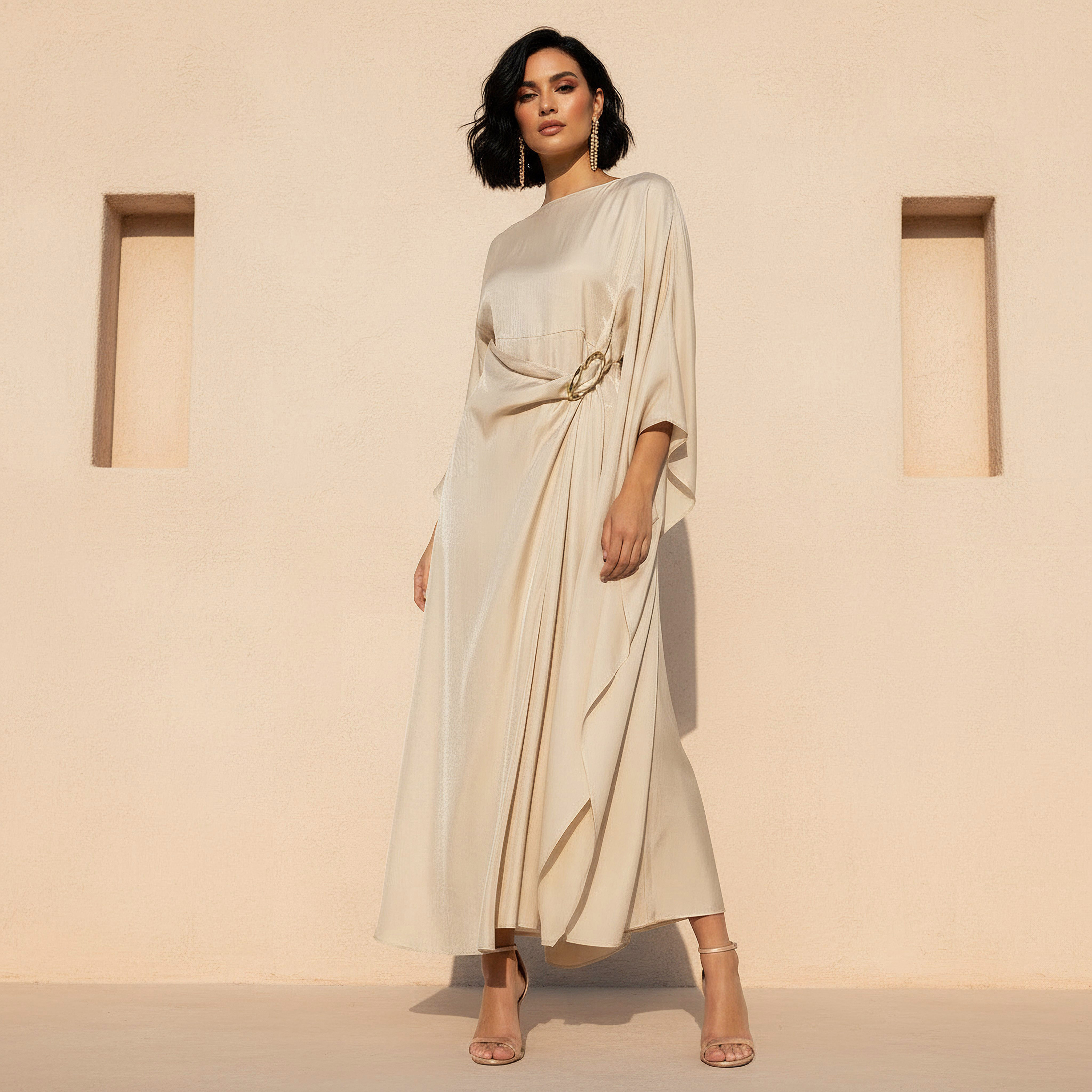 Iconic Cape Kaftan Women Dress with Knot Buckle Detail-women-clothing-dresses-image-1